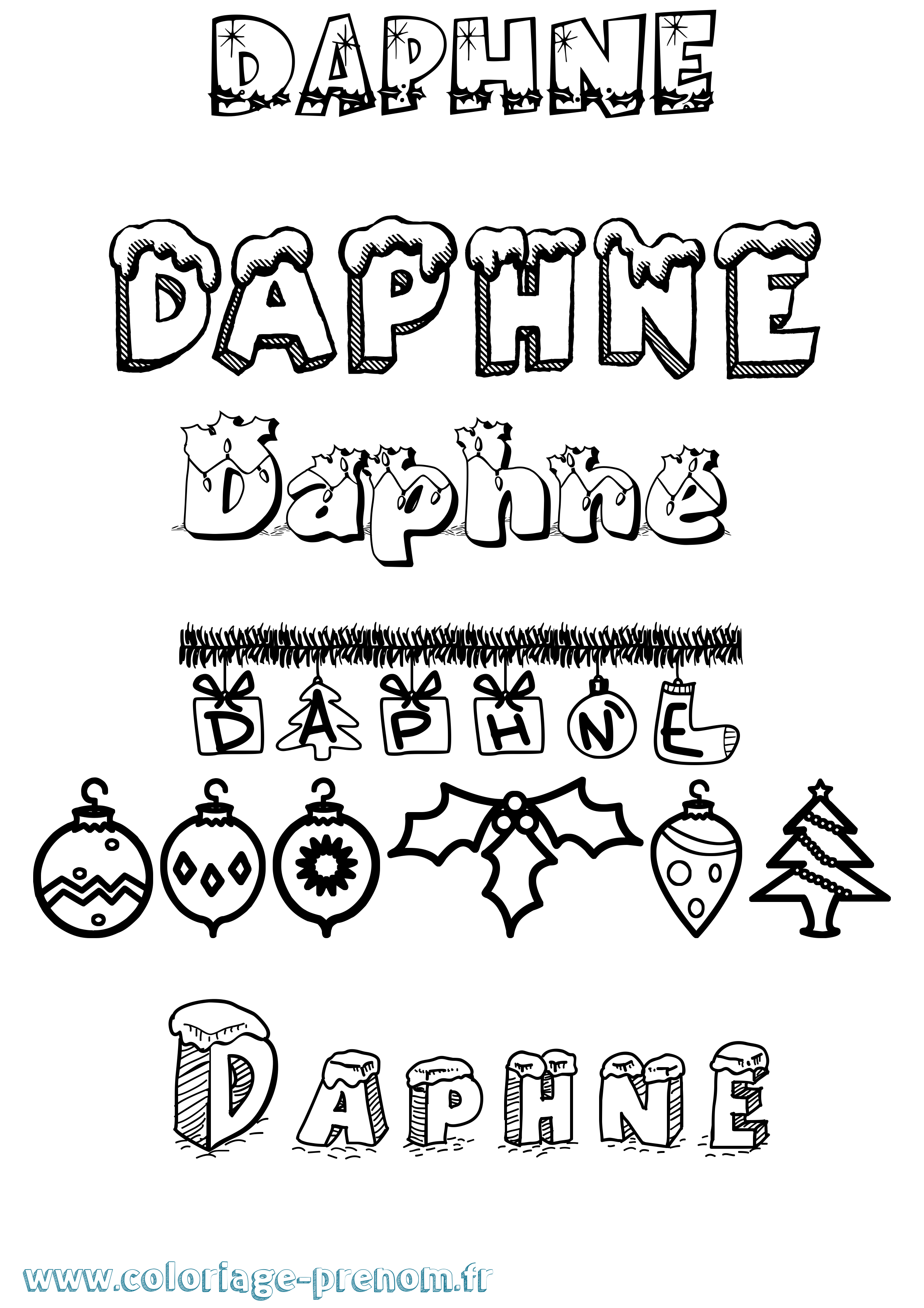 Coloriage prénom Daphne Noël