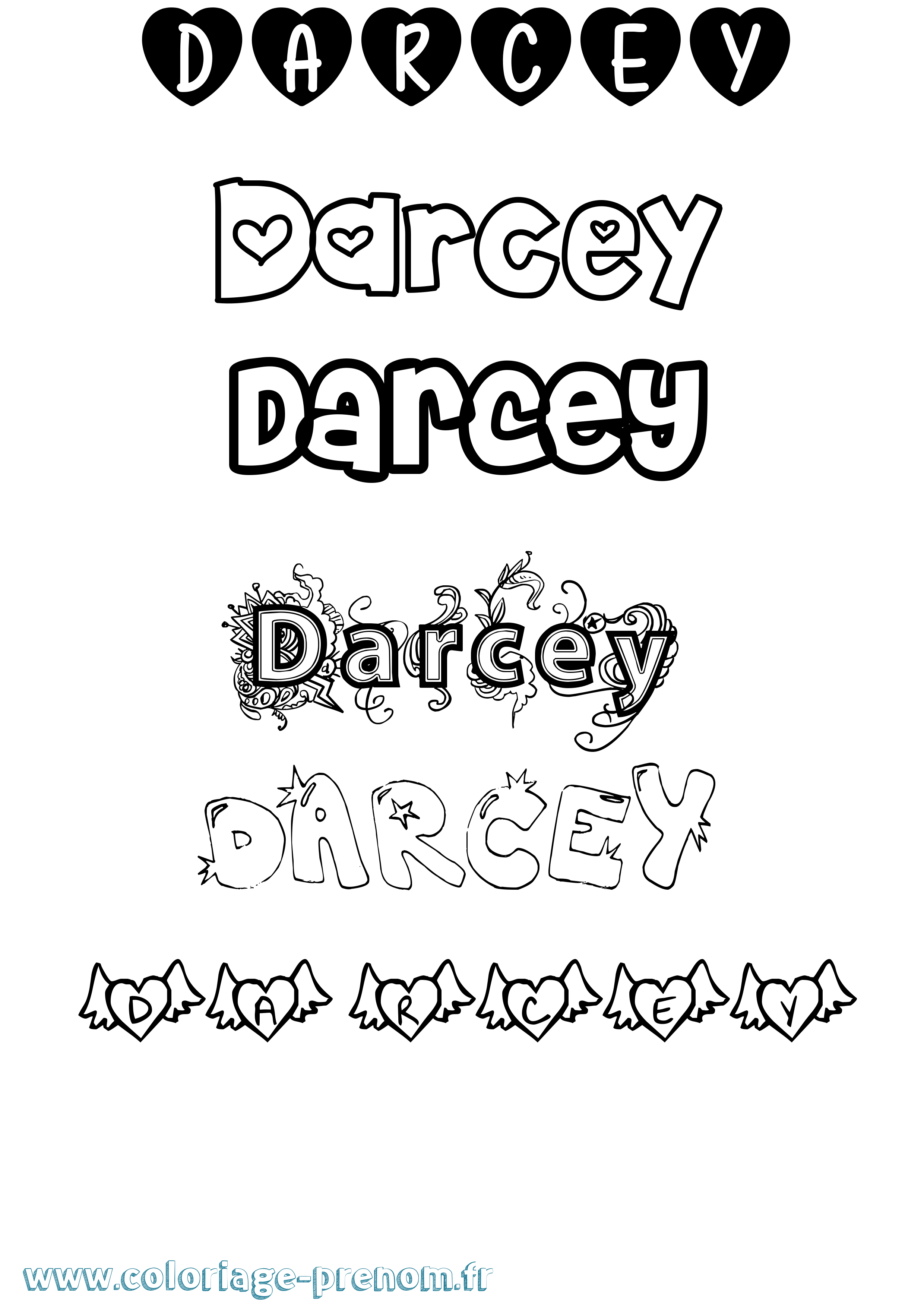 Coloriage prénom Darcey Girly