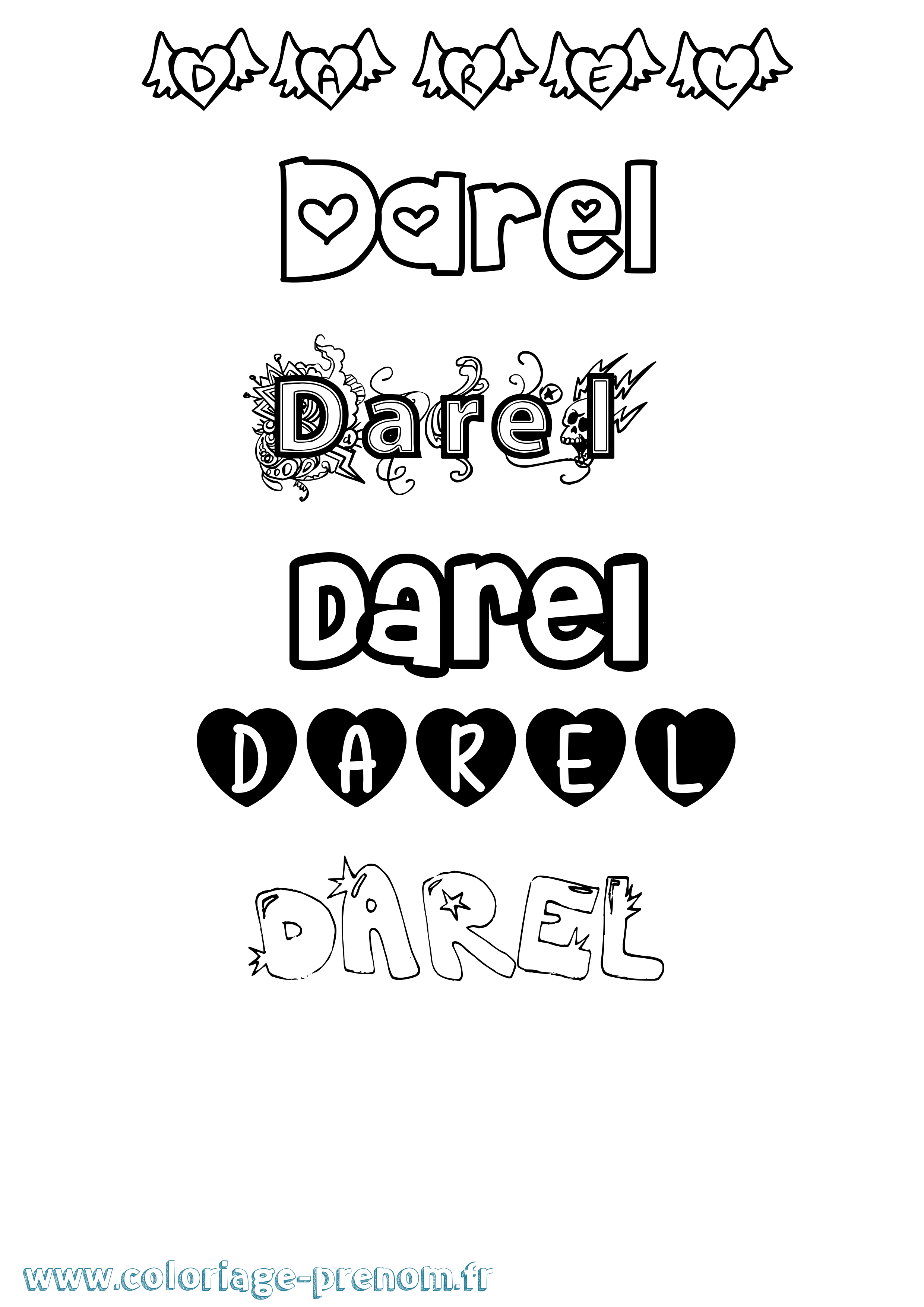 Coloriage prénom Darel Girly