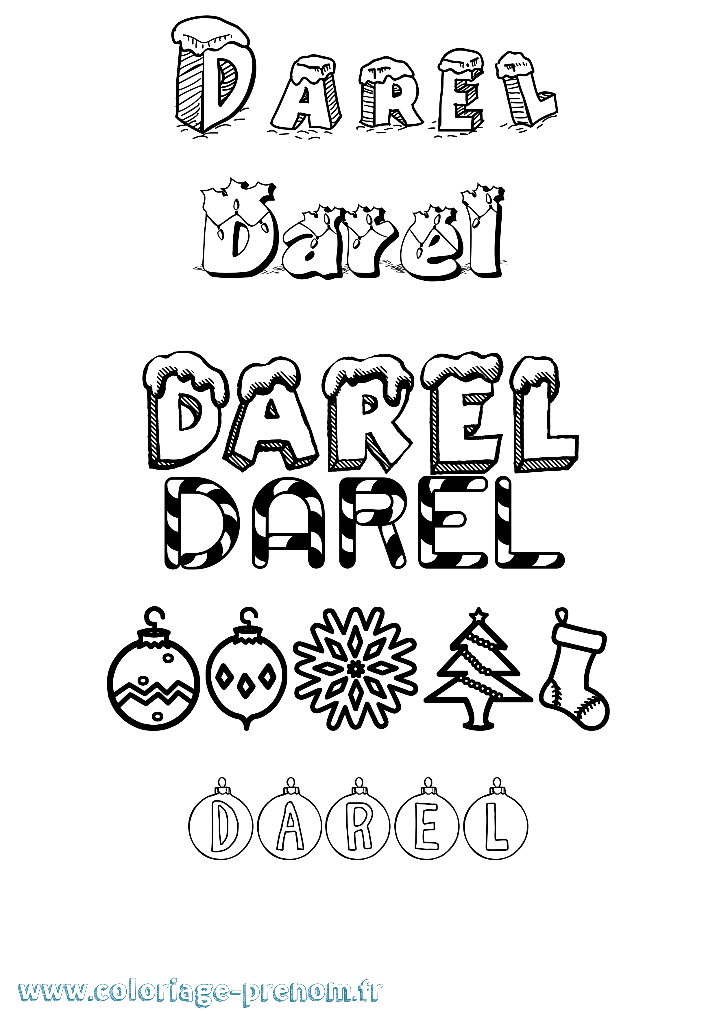 Coloriage prénom Darel Noël