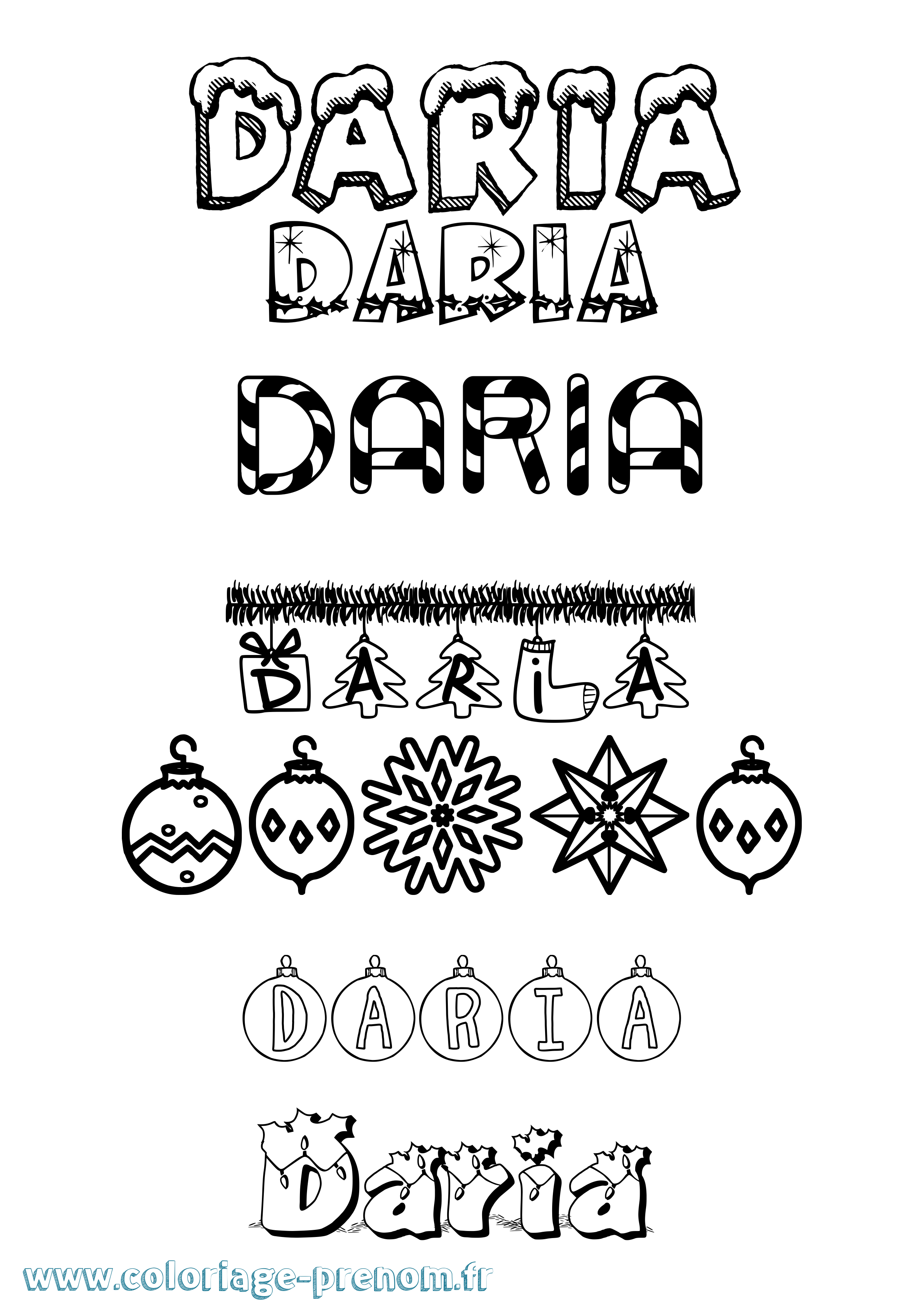 Coloriage prénom Daria Noël