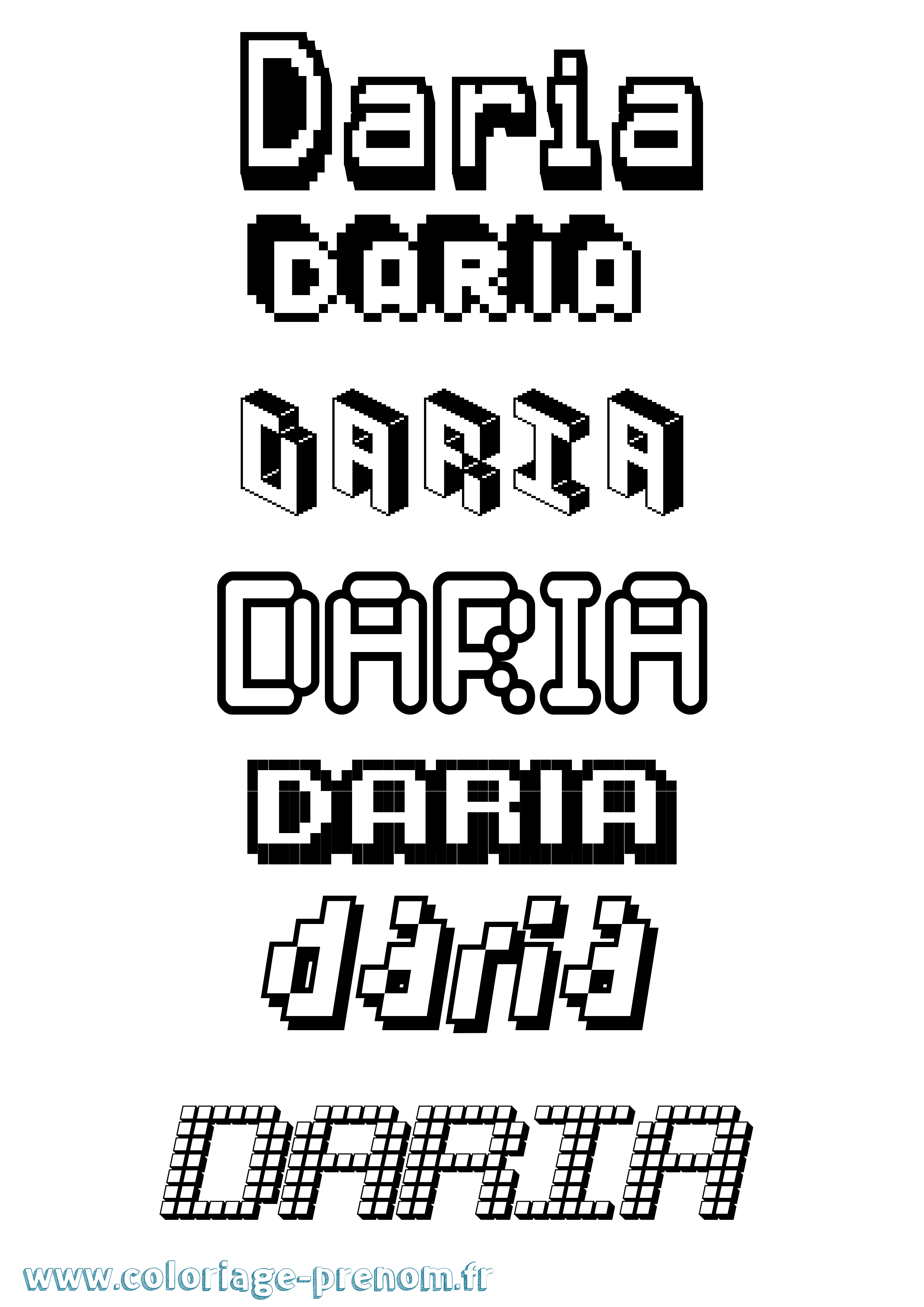 Coloriage prénom Daria Pixel