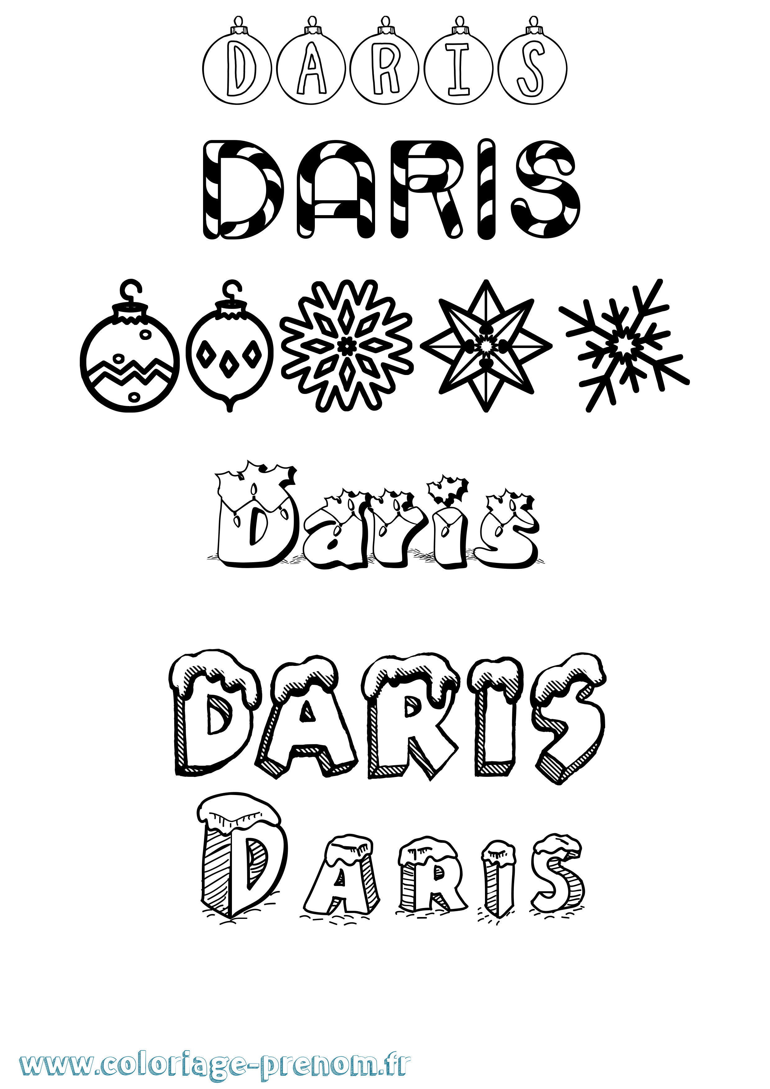 Coloriage prénom Daris Noël