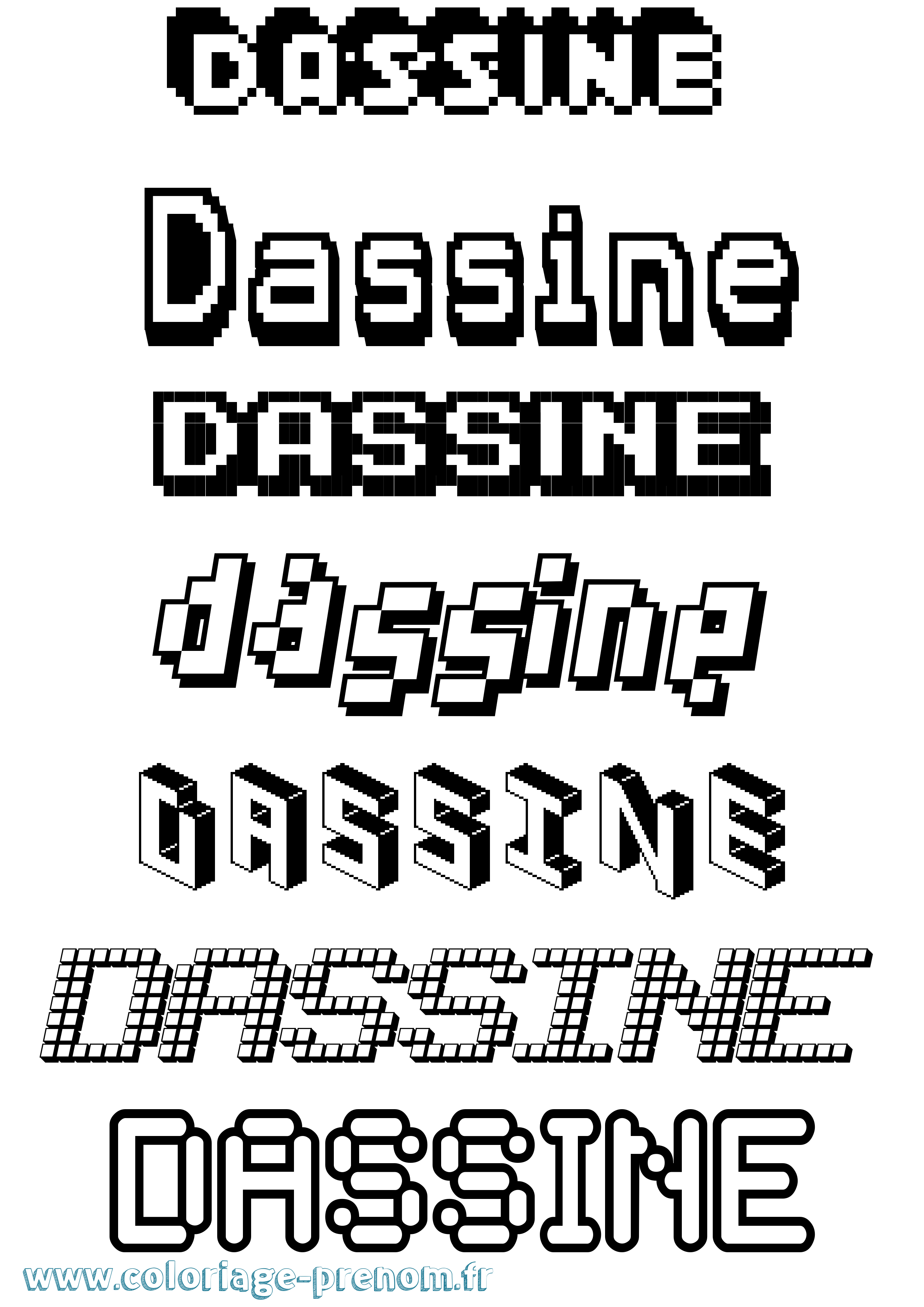 Coloriage prénom Dassine Pixel