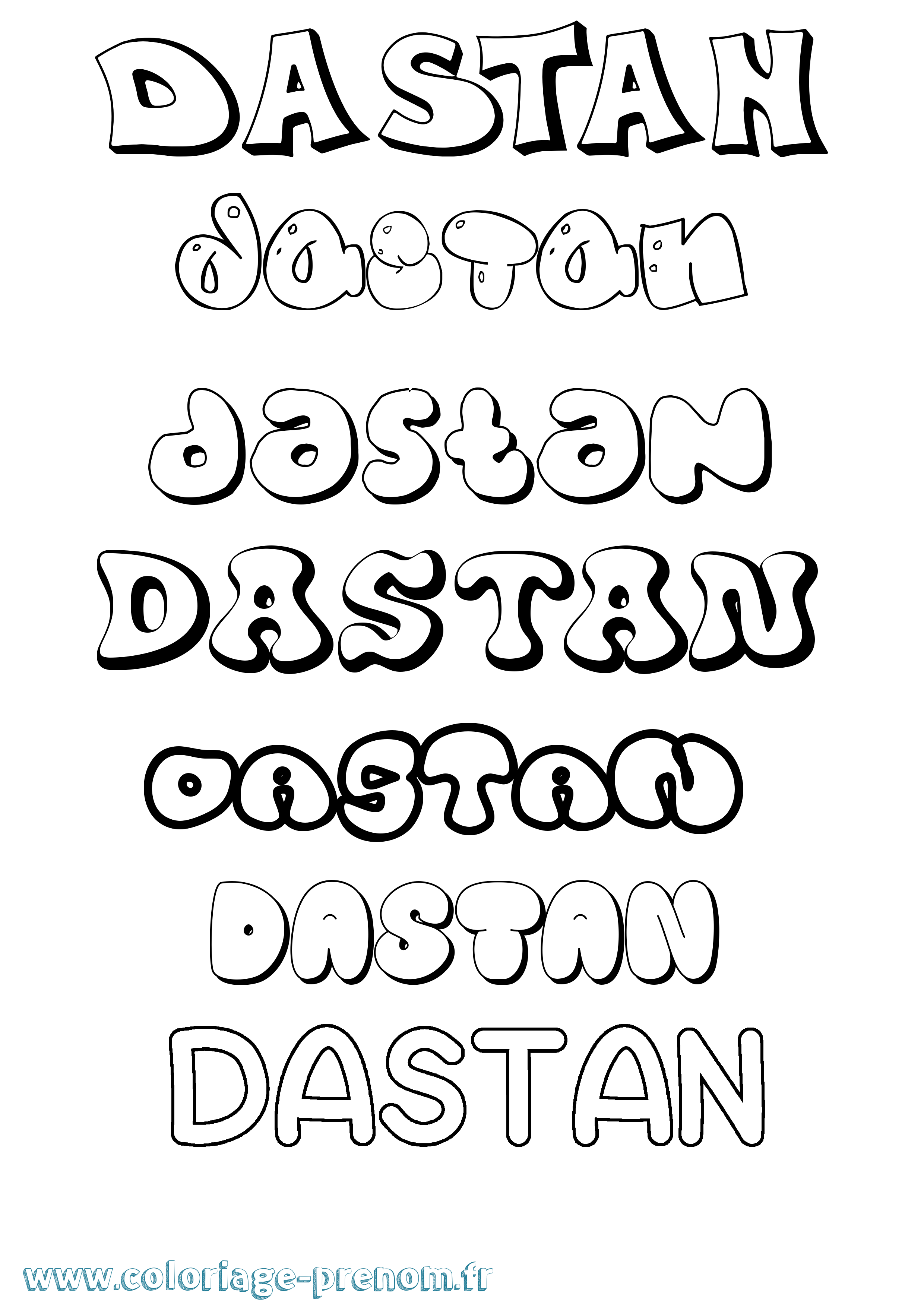 Coloriage prénom Dastan Bubble