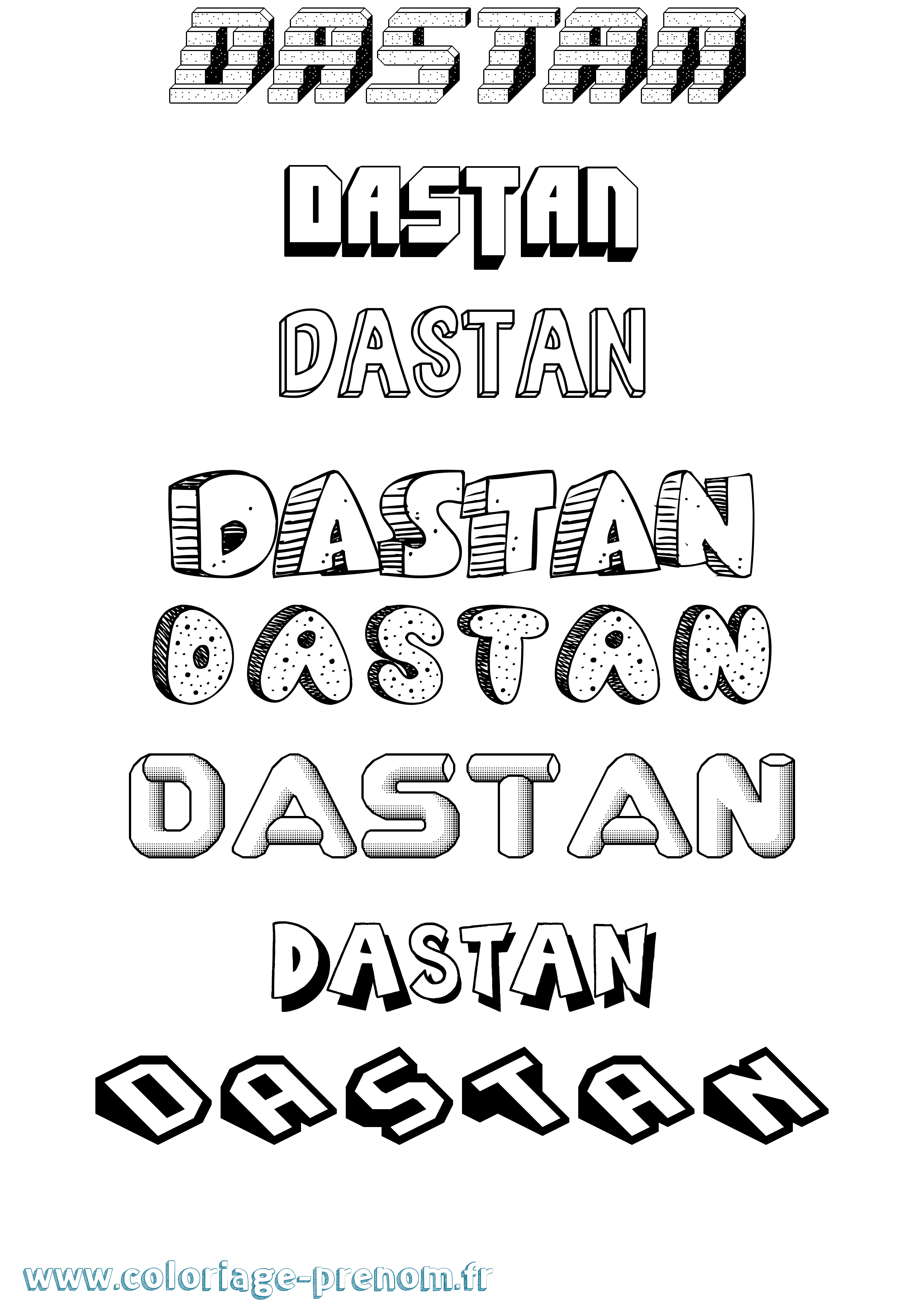 Coloriage prénom Dastan Effet 3D
