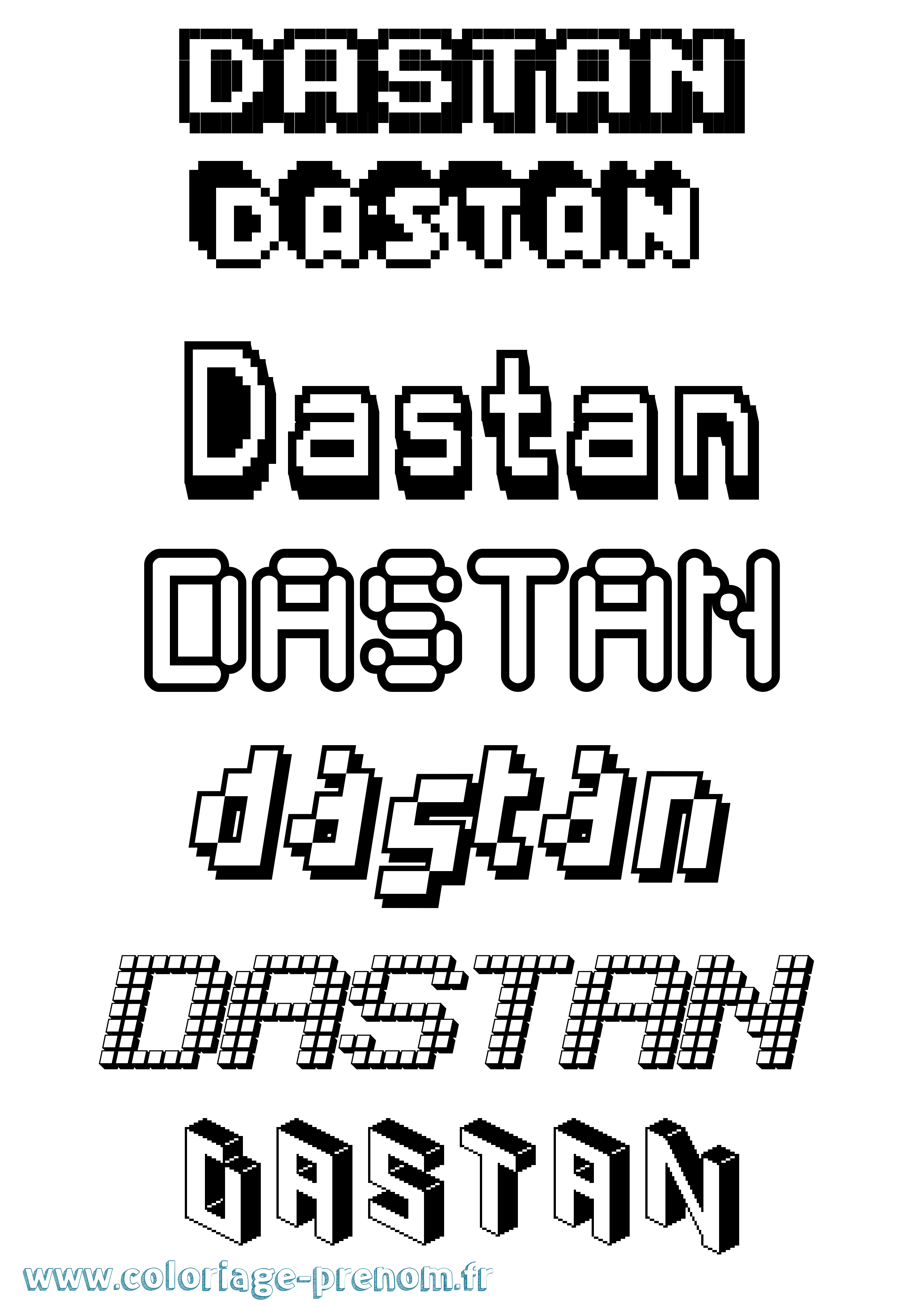 Coloriage prénom Dastan Pixel
