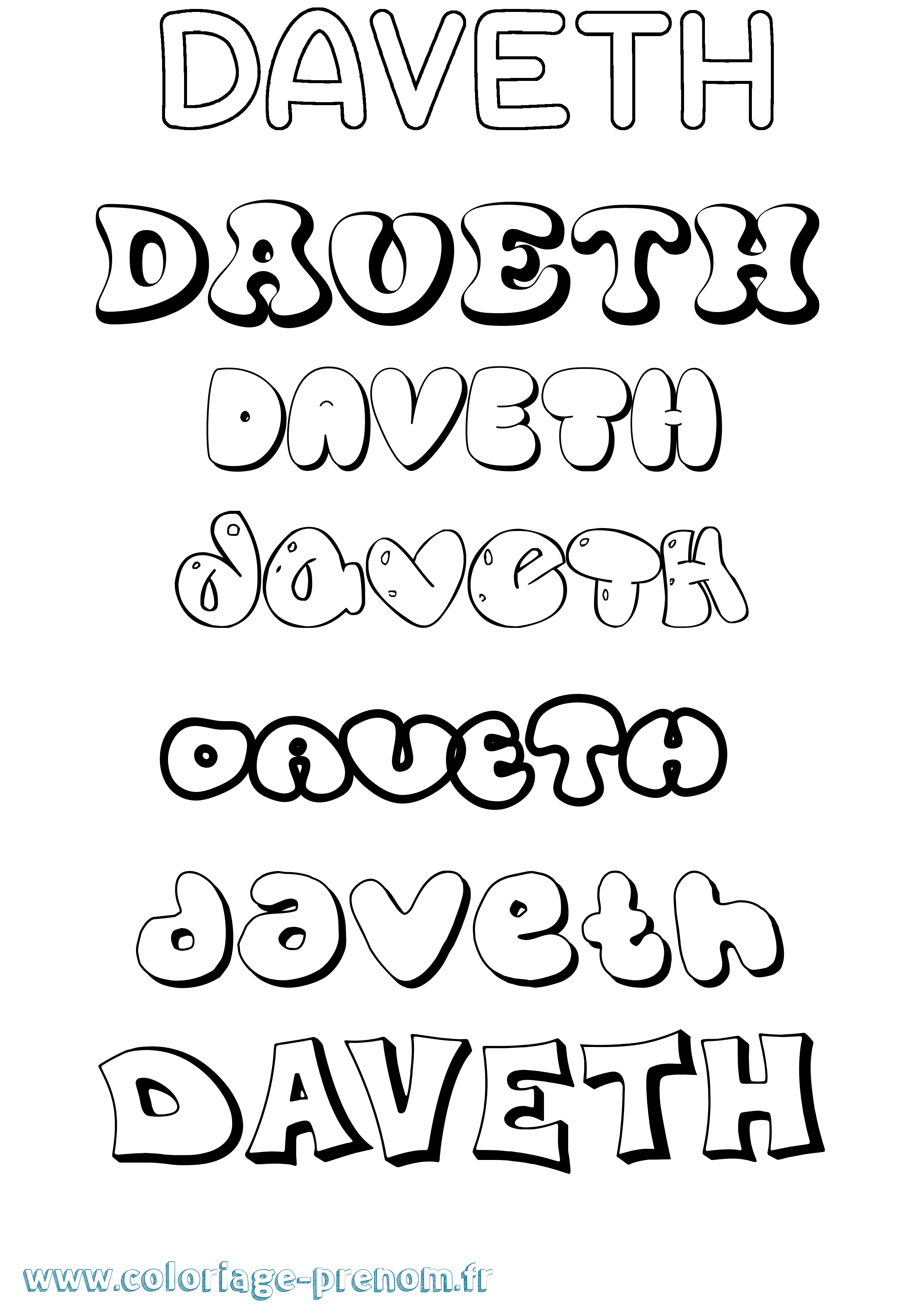 Coloriage prénom Daveth Bubble