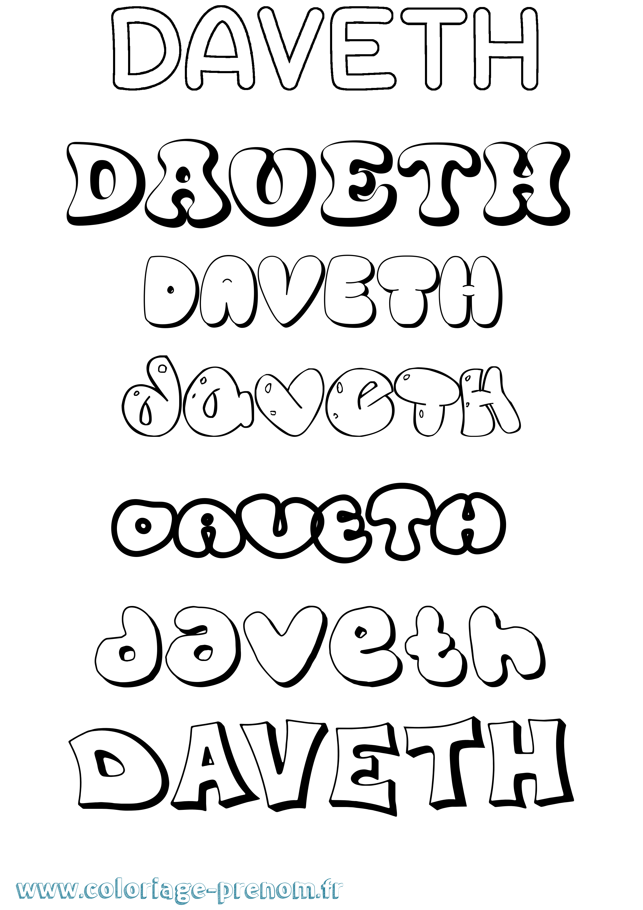 Coloriage Daveth Bubble Coloriage prénom Daveth Bubble