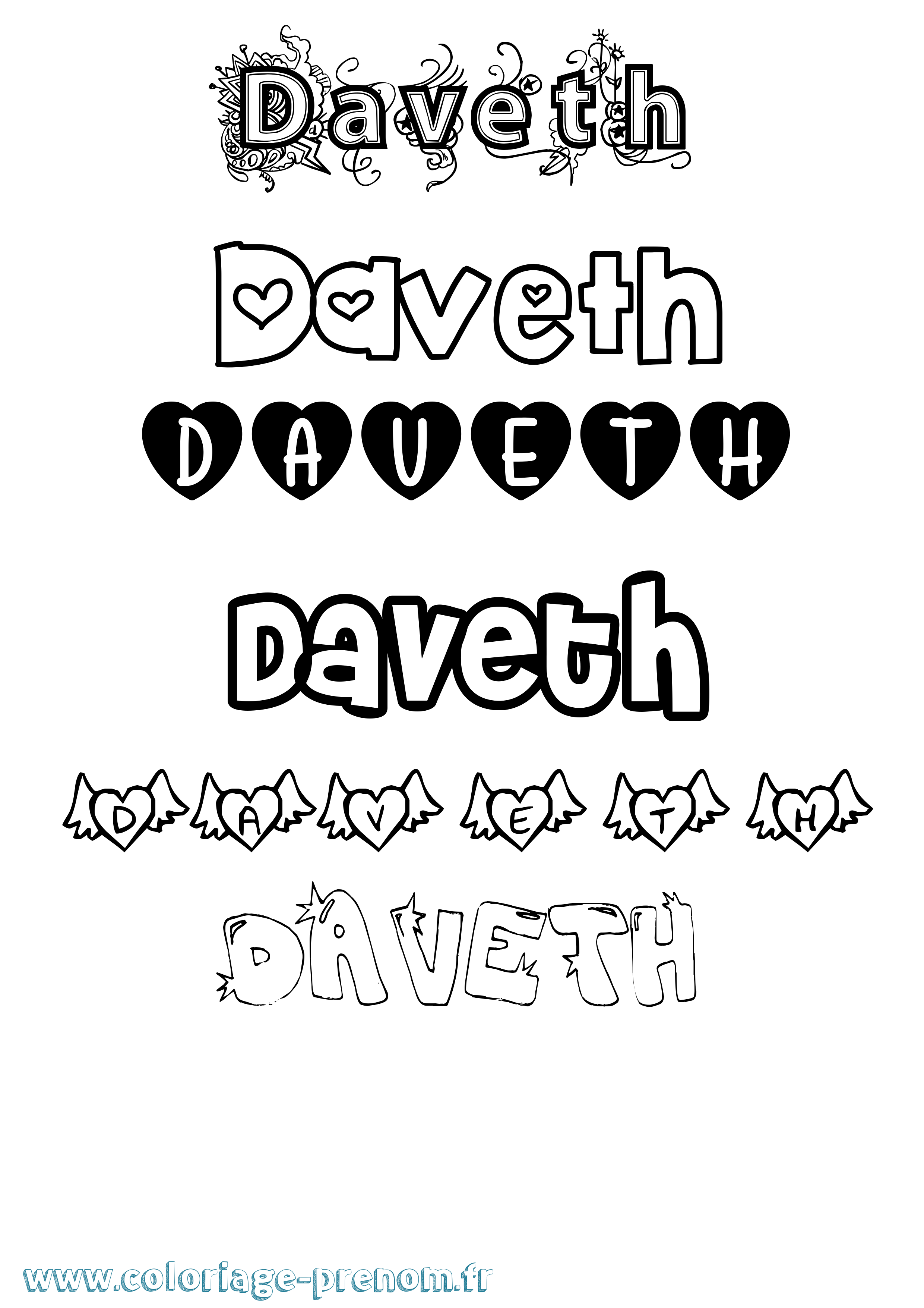 Coloriage Daveth Girly Coloriage prénom Daveth Girly