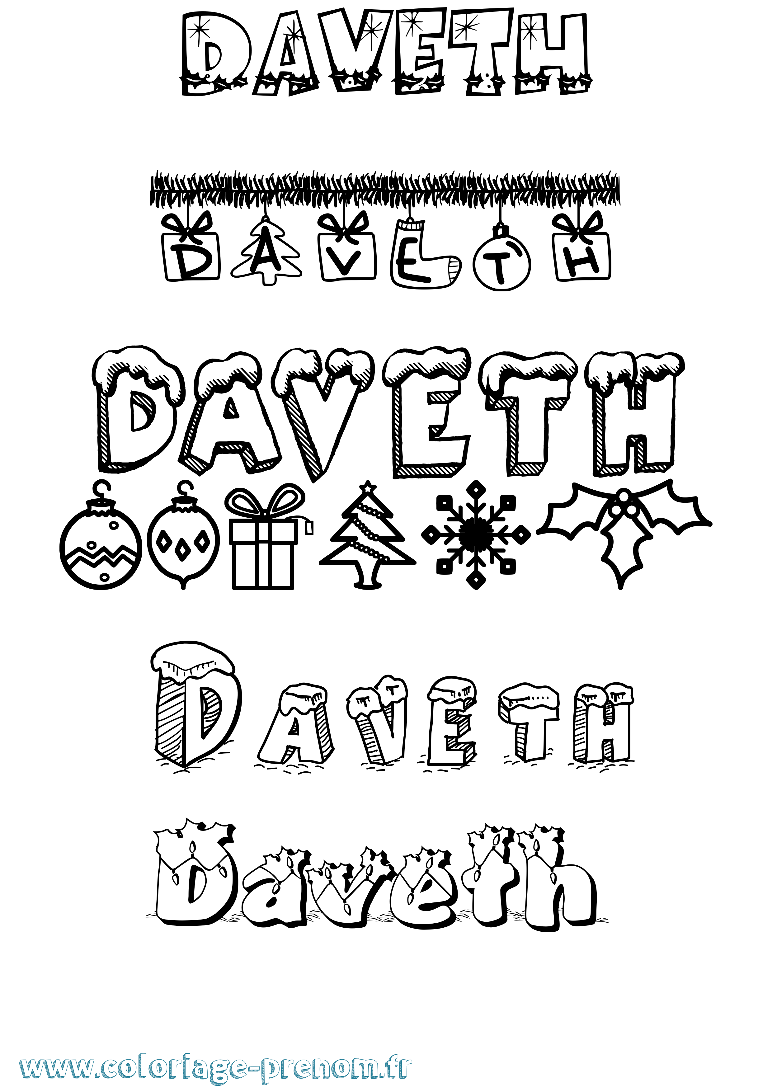 Coloriage prénom Daveth Noël