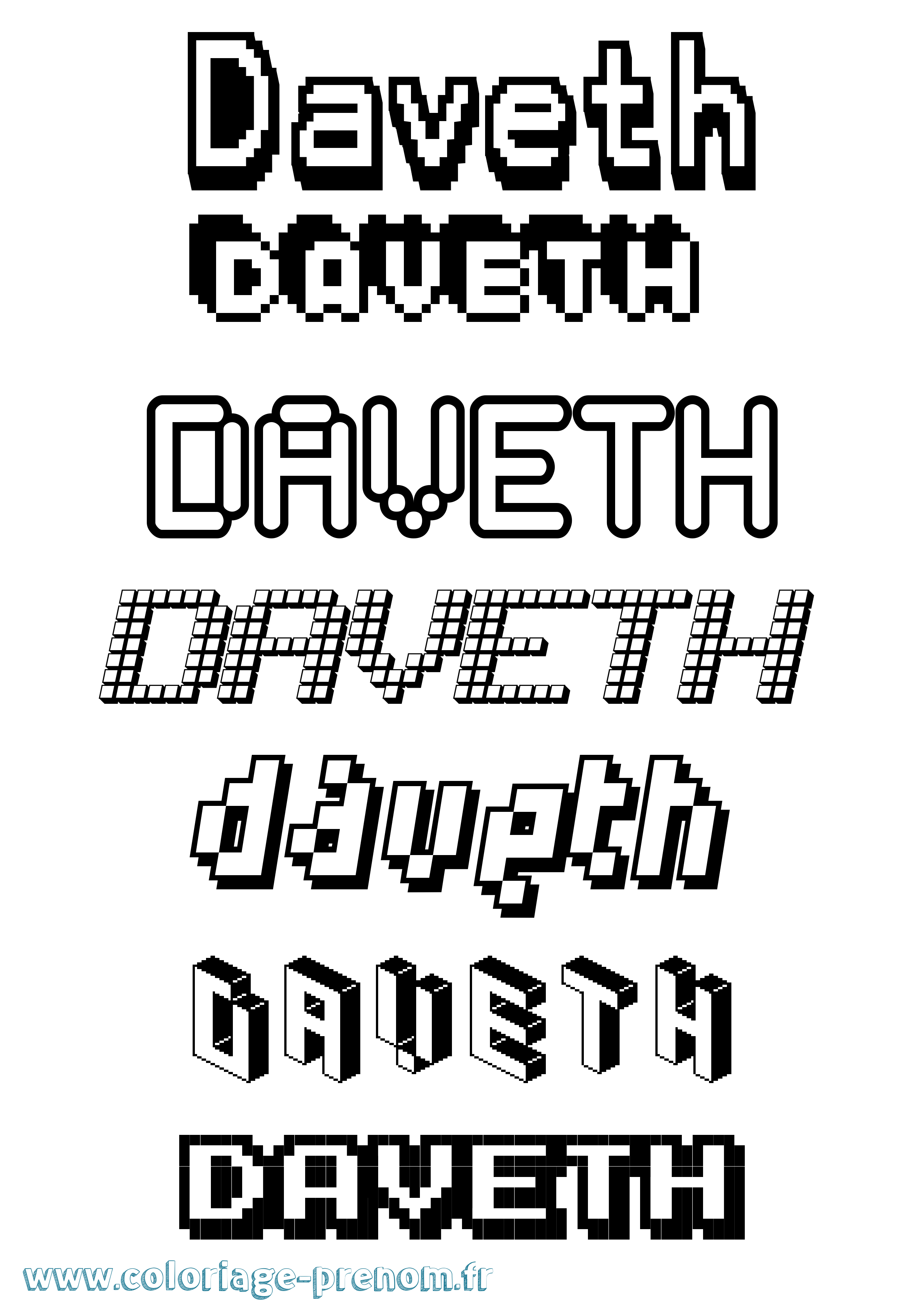 Coloriage prénom Daveth Pixel