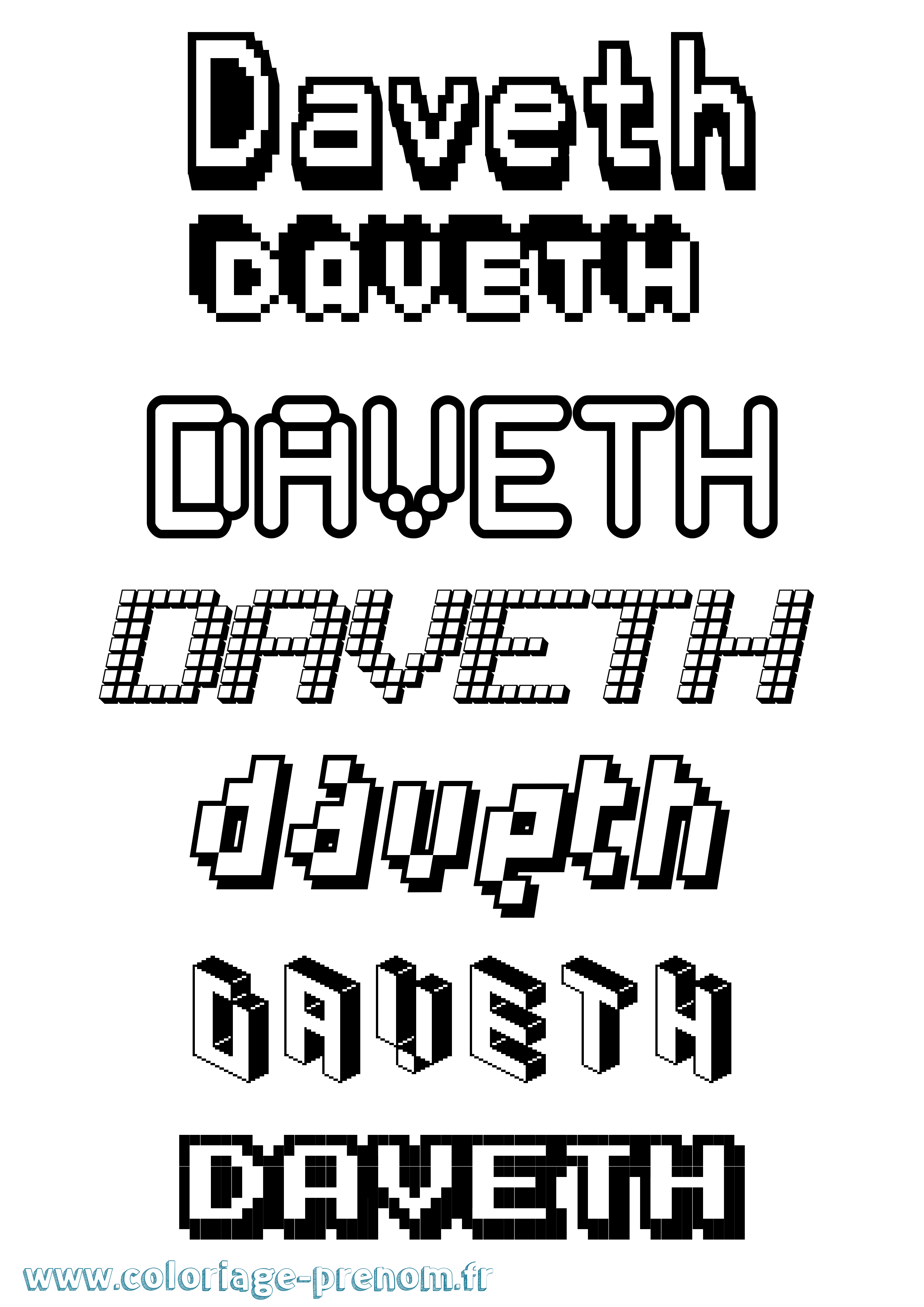 Coloriage Daveth Pixel Coloriage prénom Daveth Pixel