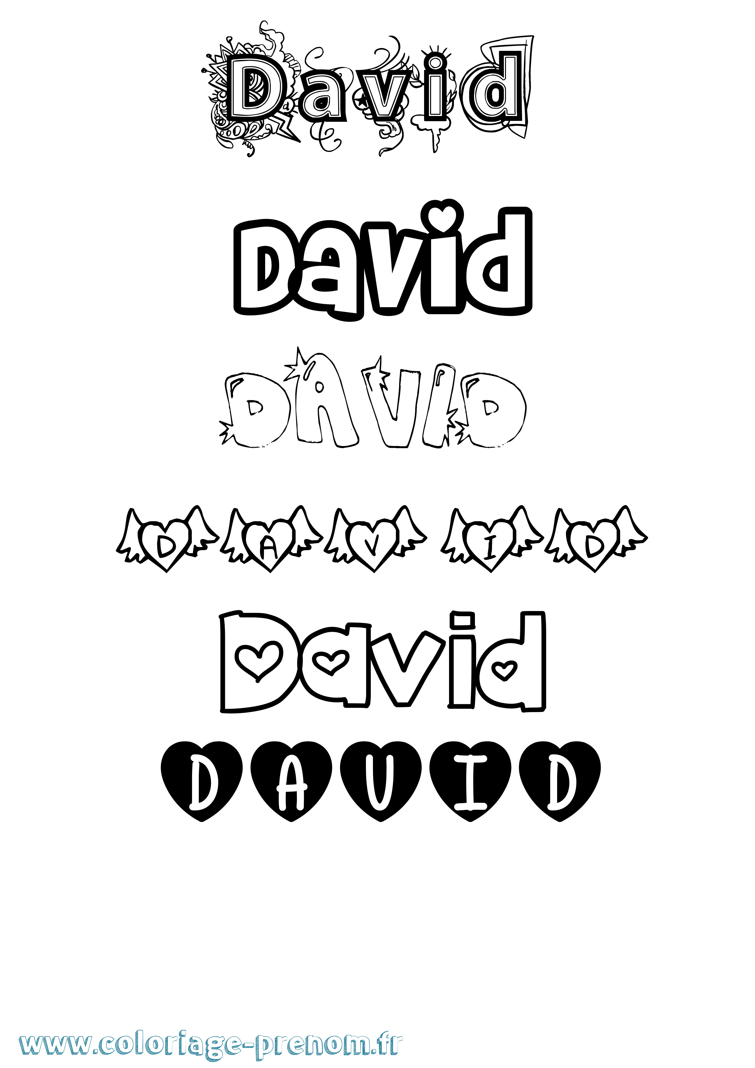 Coloriage prénom David Girly