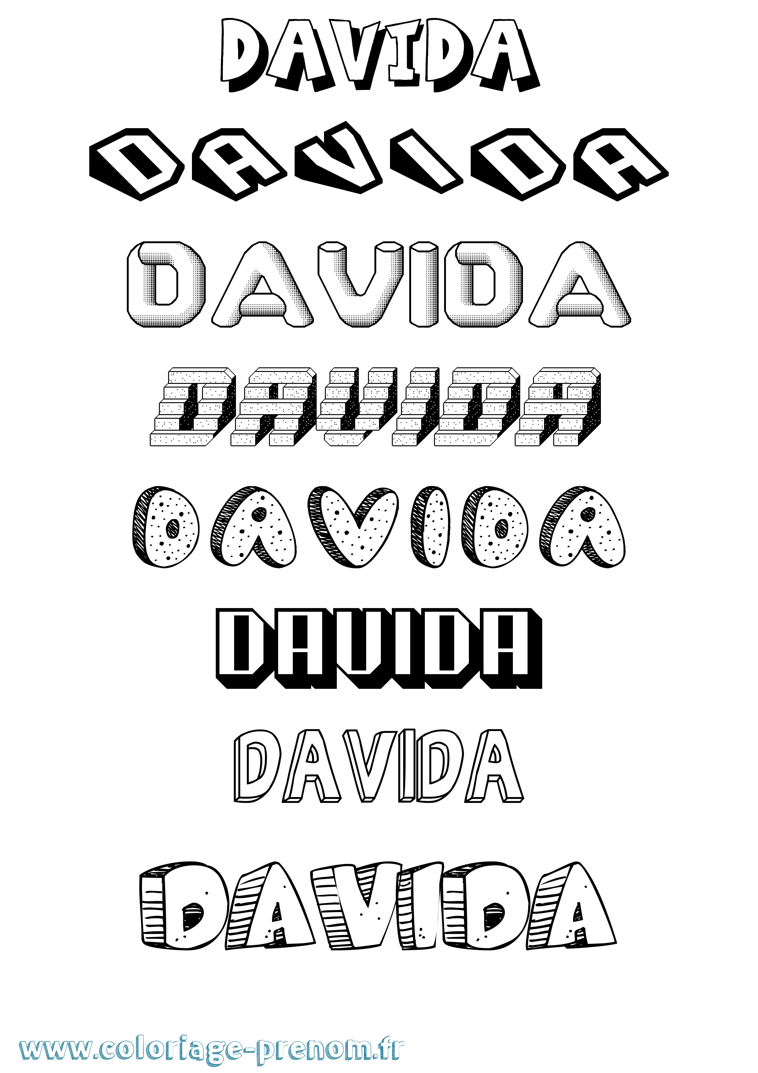 Coloriage Davida Effet 3D Coloriage prénom Davida Effet 3D