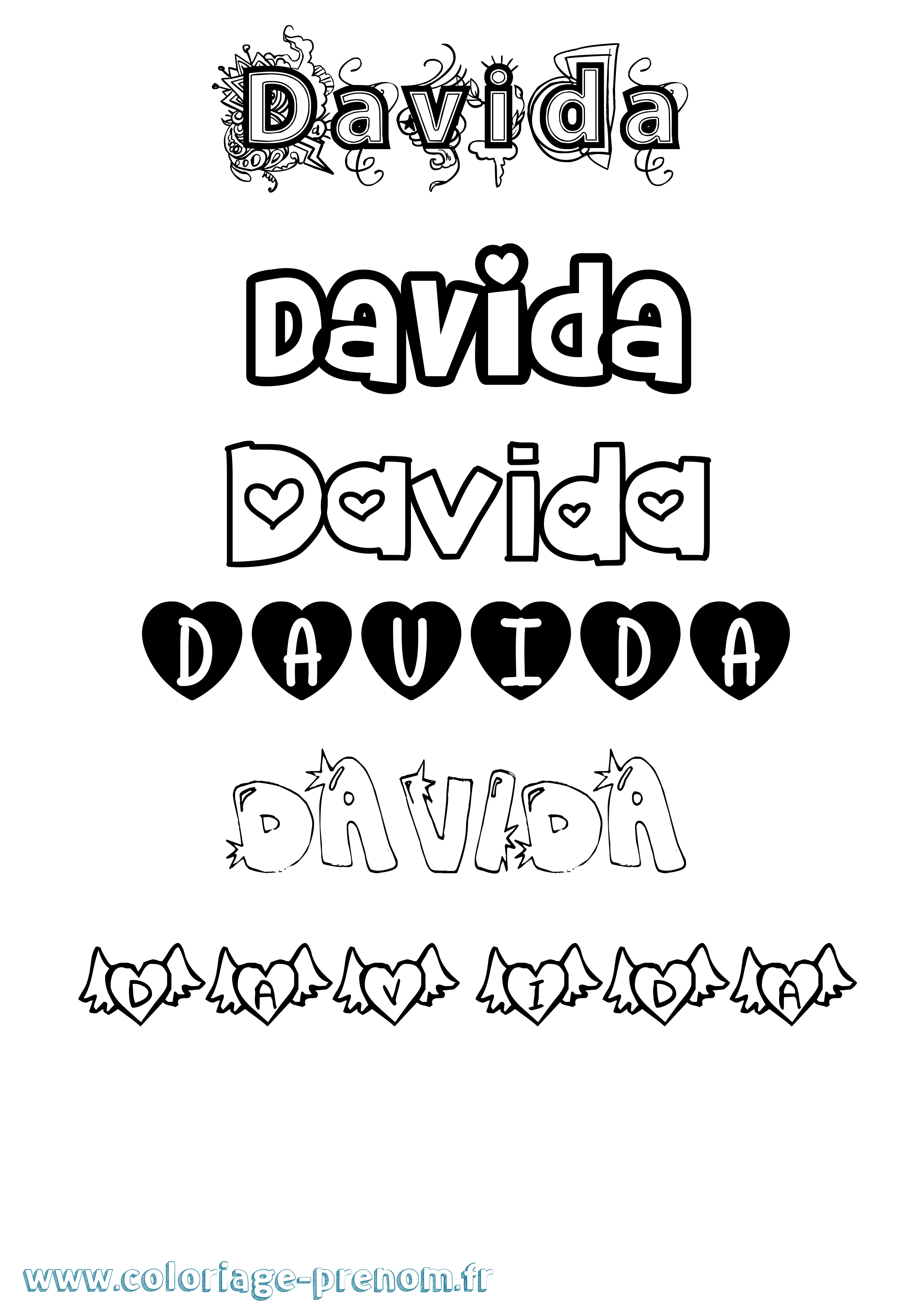 Coloriage Davida Girly Coloriage prénom Davida Girly