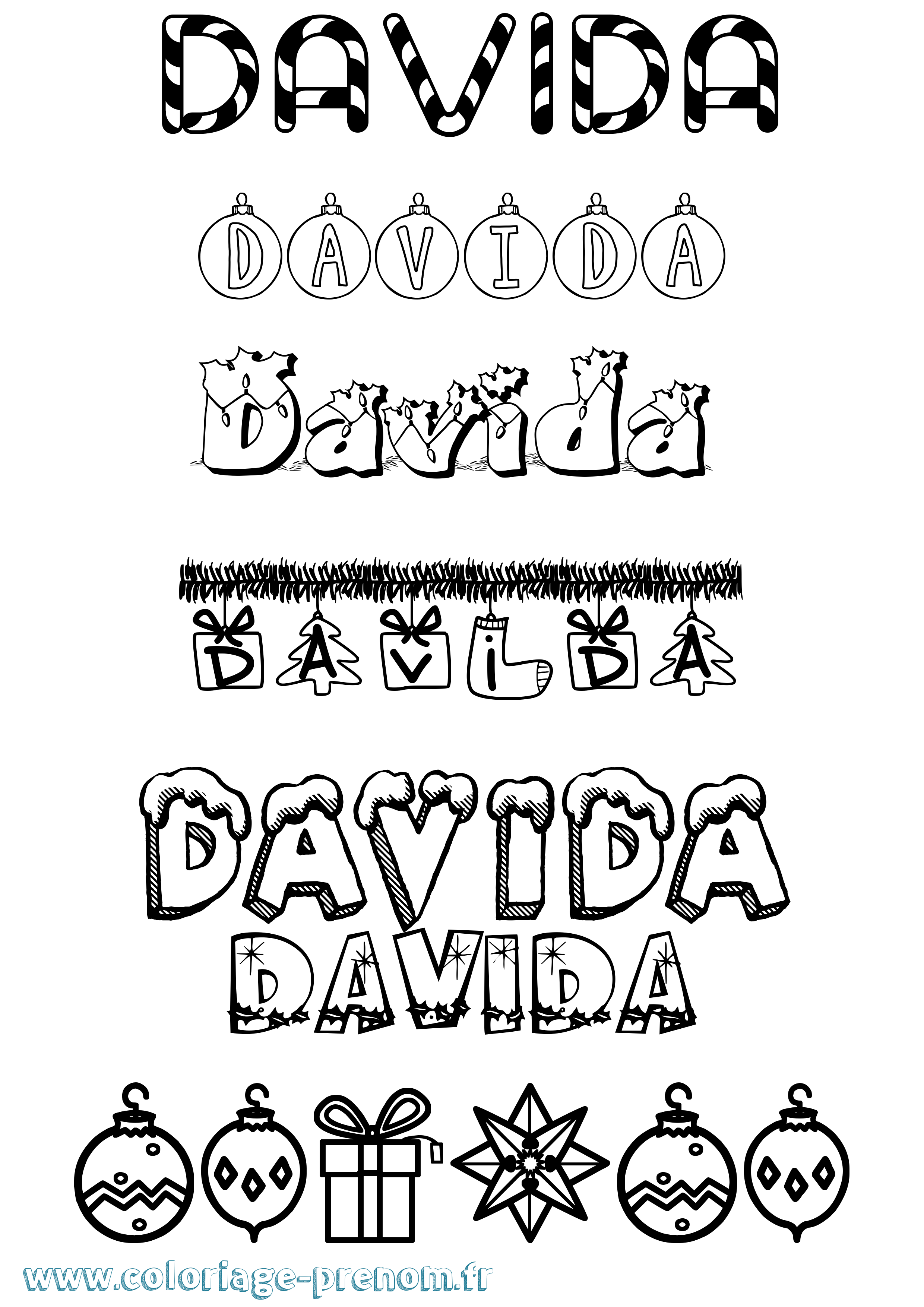 Coloriage Davida Noël Coloriage prénom Davida Noël