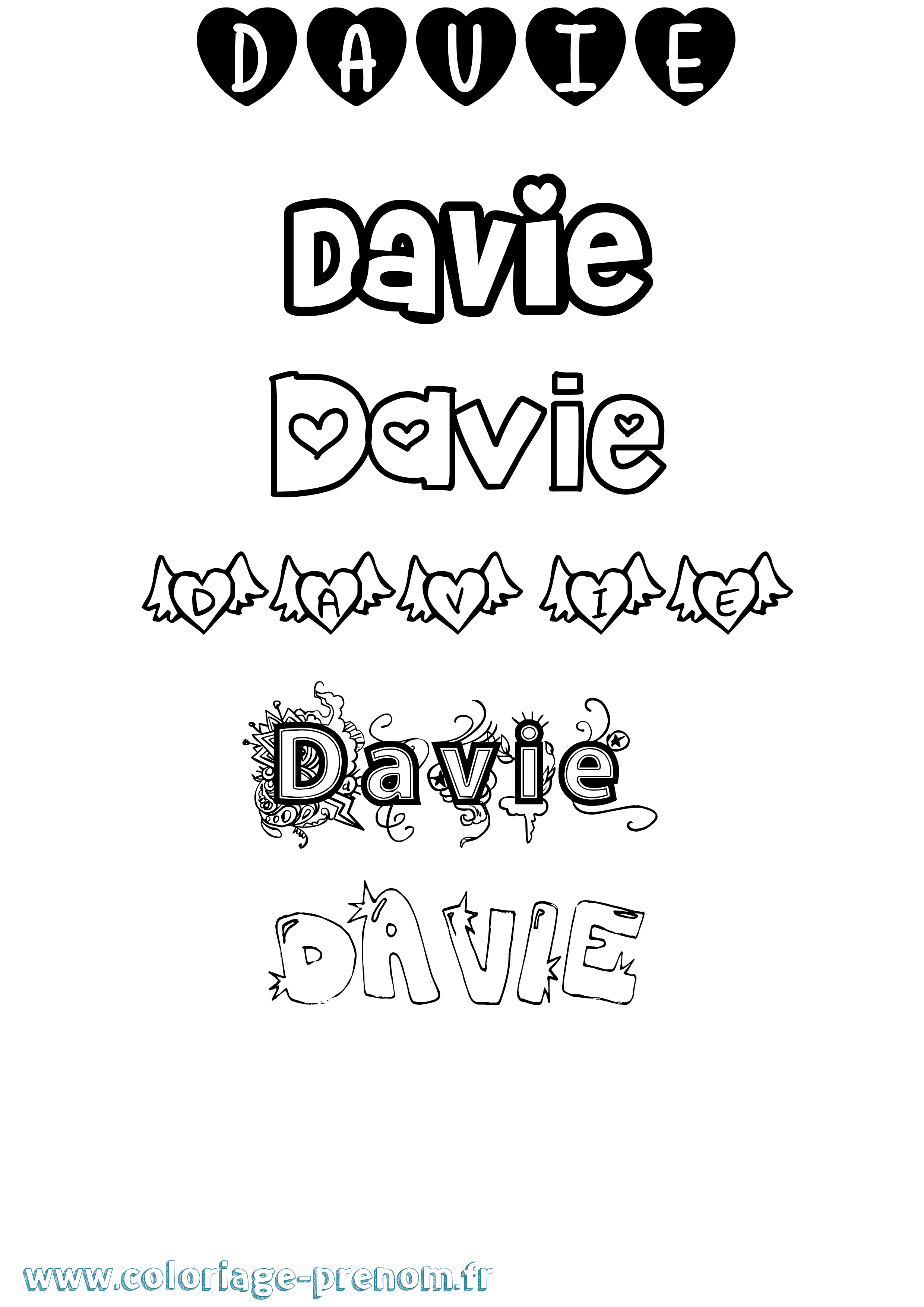 Coloriage prénom Davie Girly