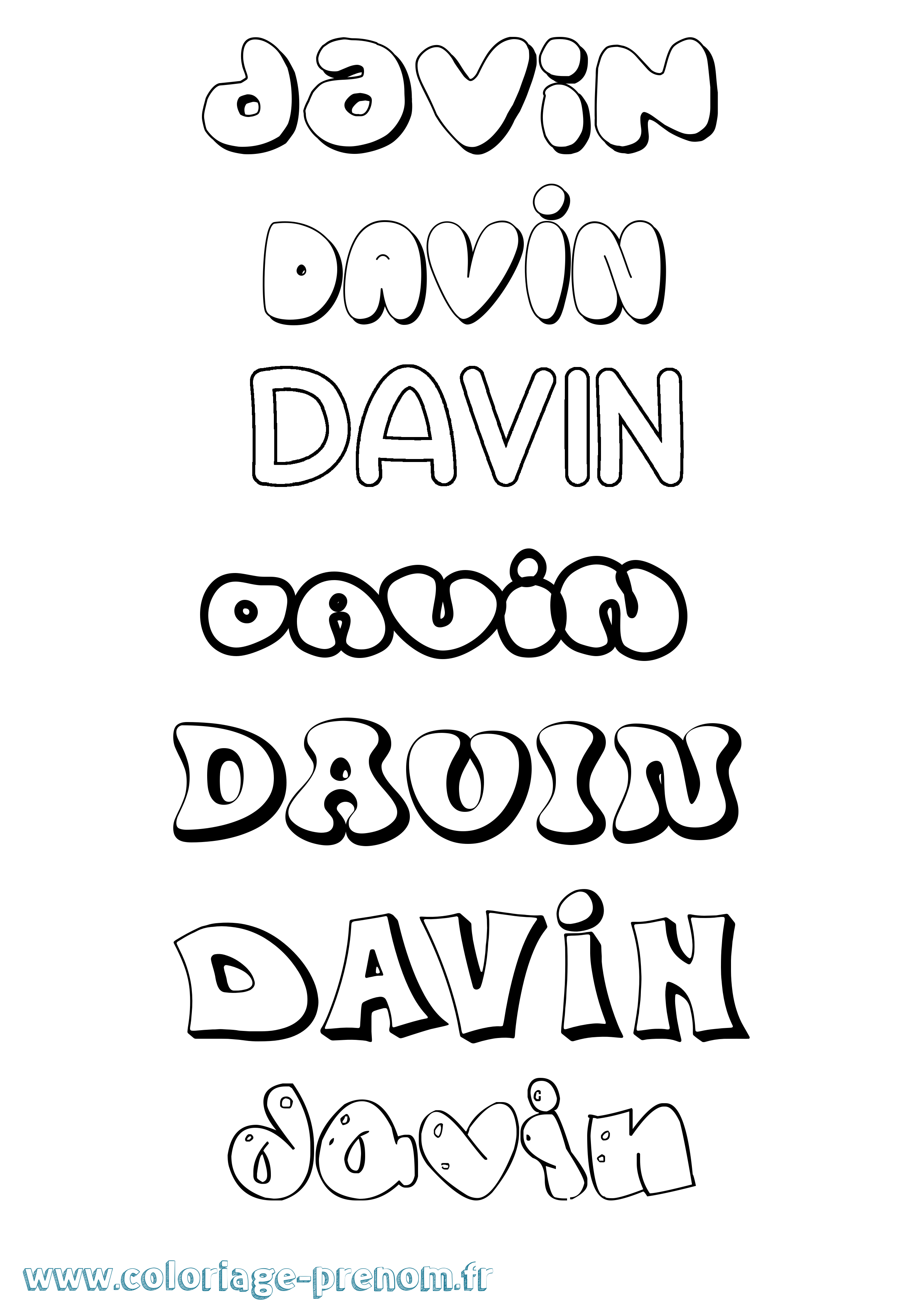 Coloriage prénom Davin Bubble
