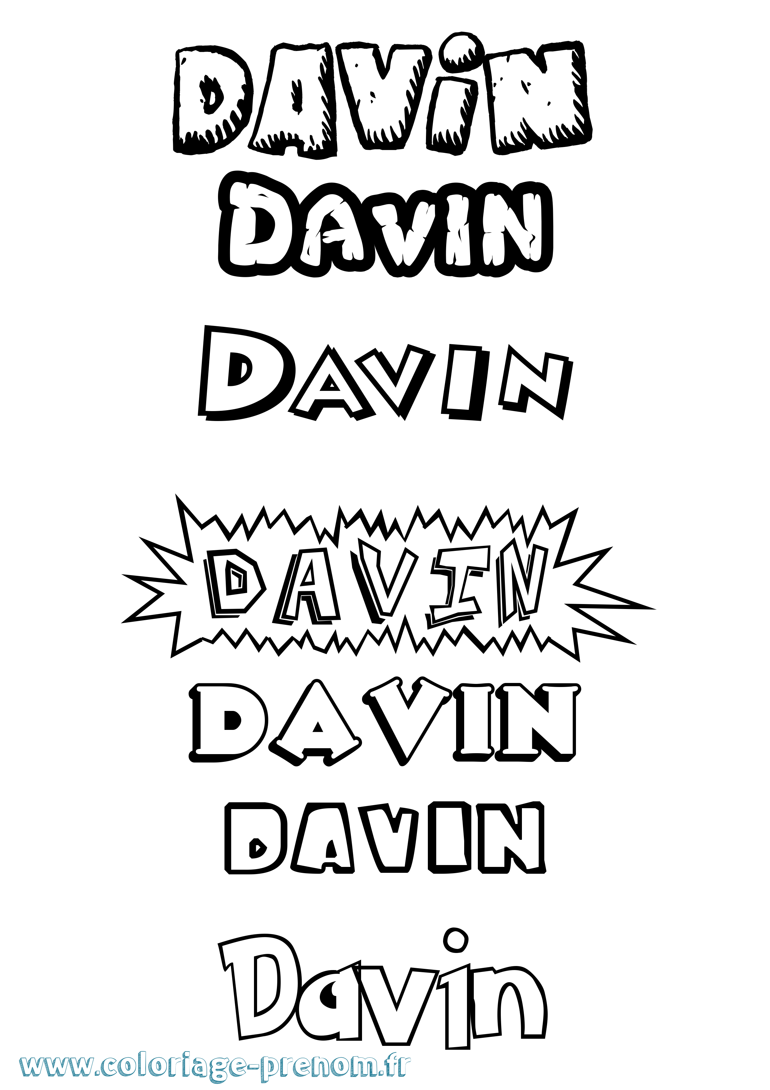Coloriage prénom Davin Dessin Animé