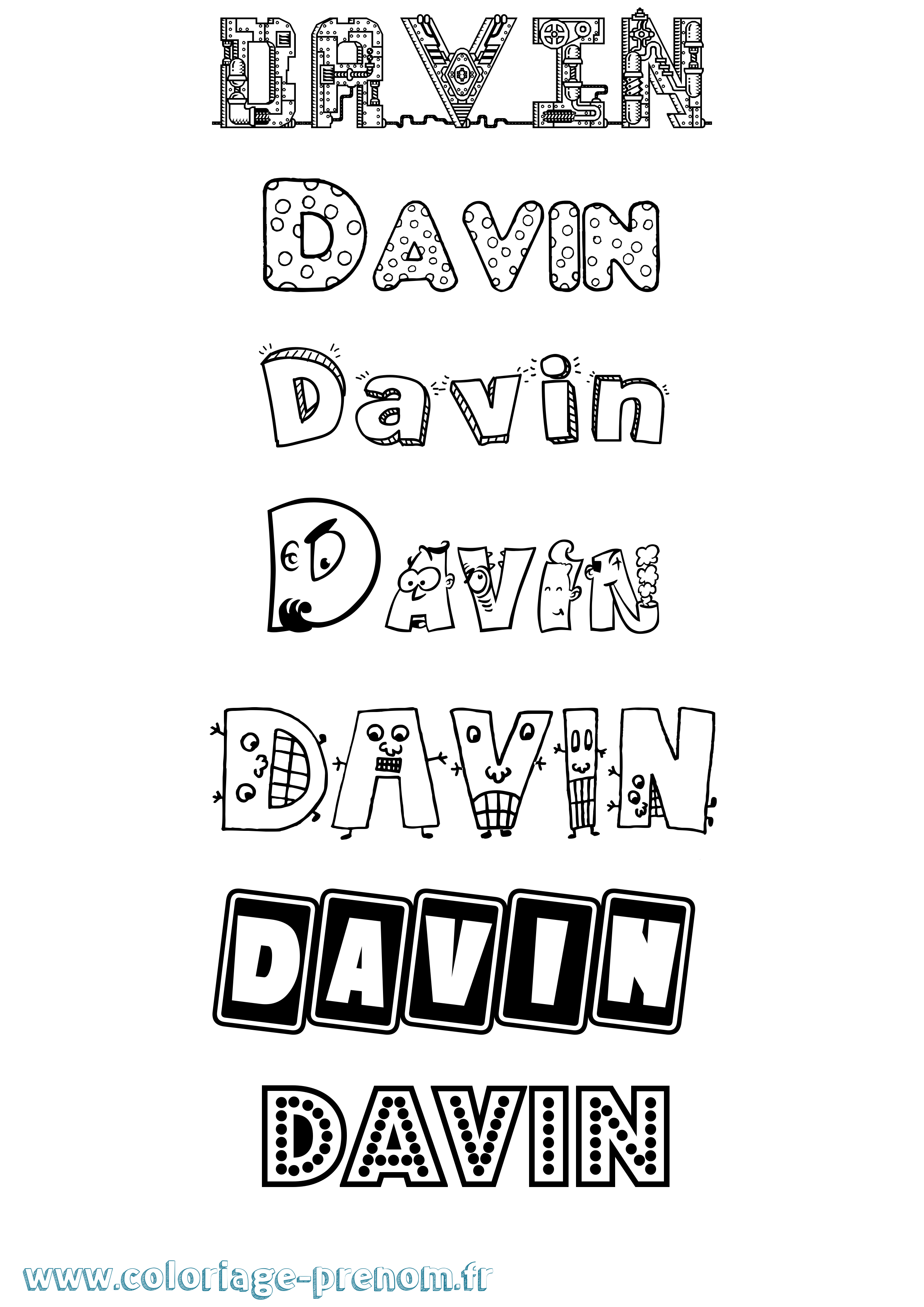 Coloriage prénom Davin Fun