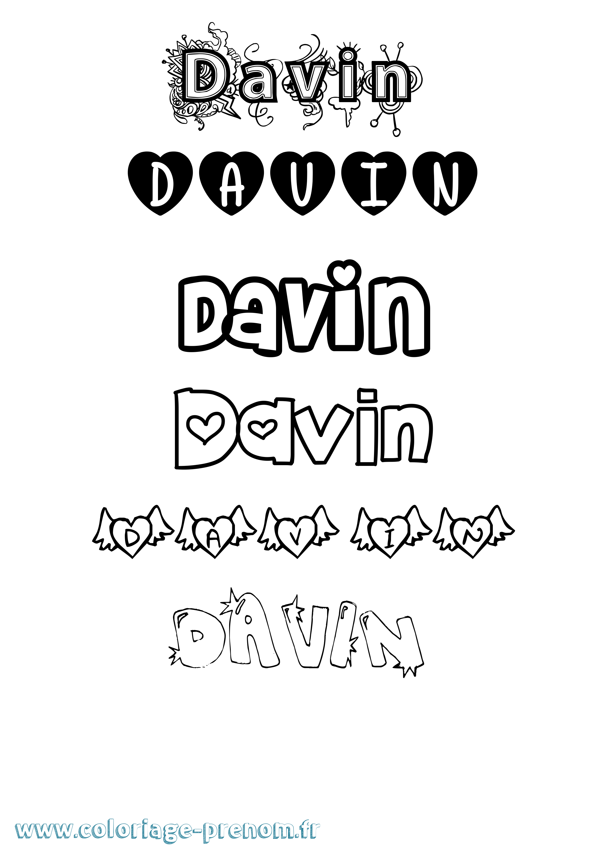 Coloriage prénom Davin Girly