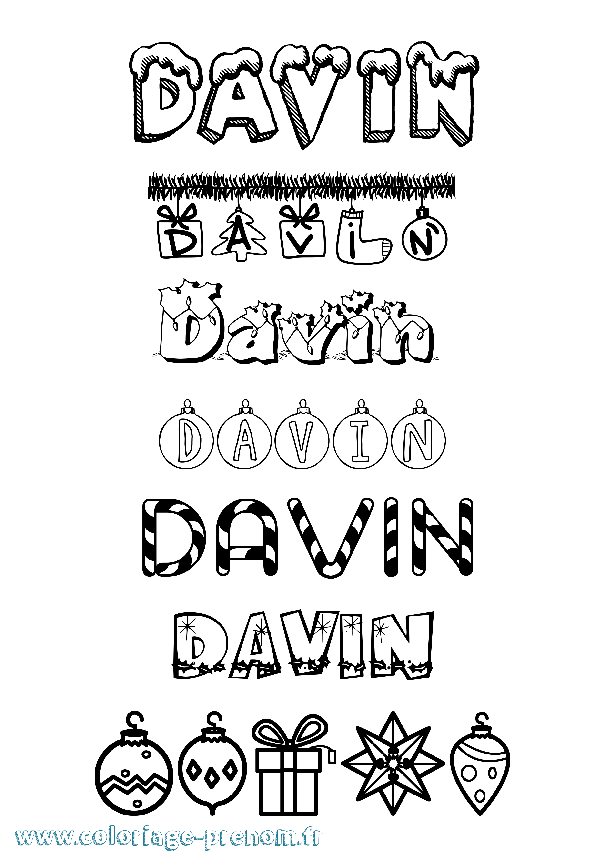 Coloriage prénom Davin Noël