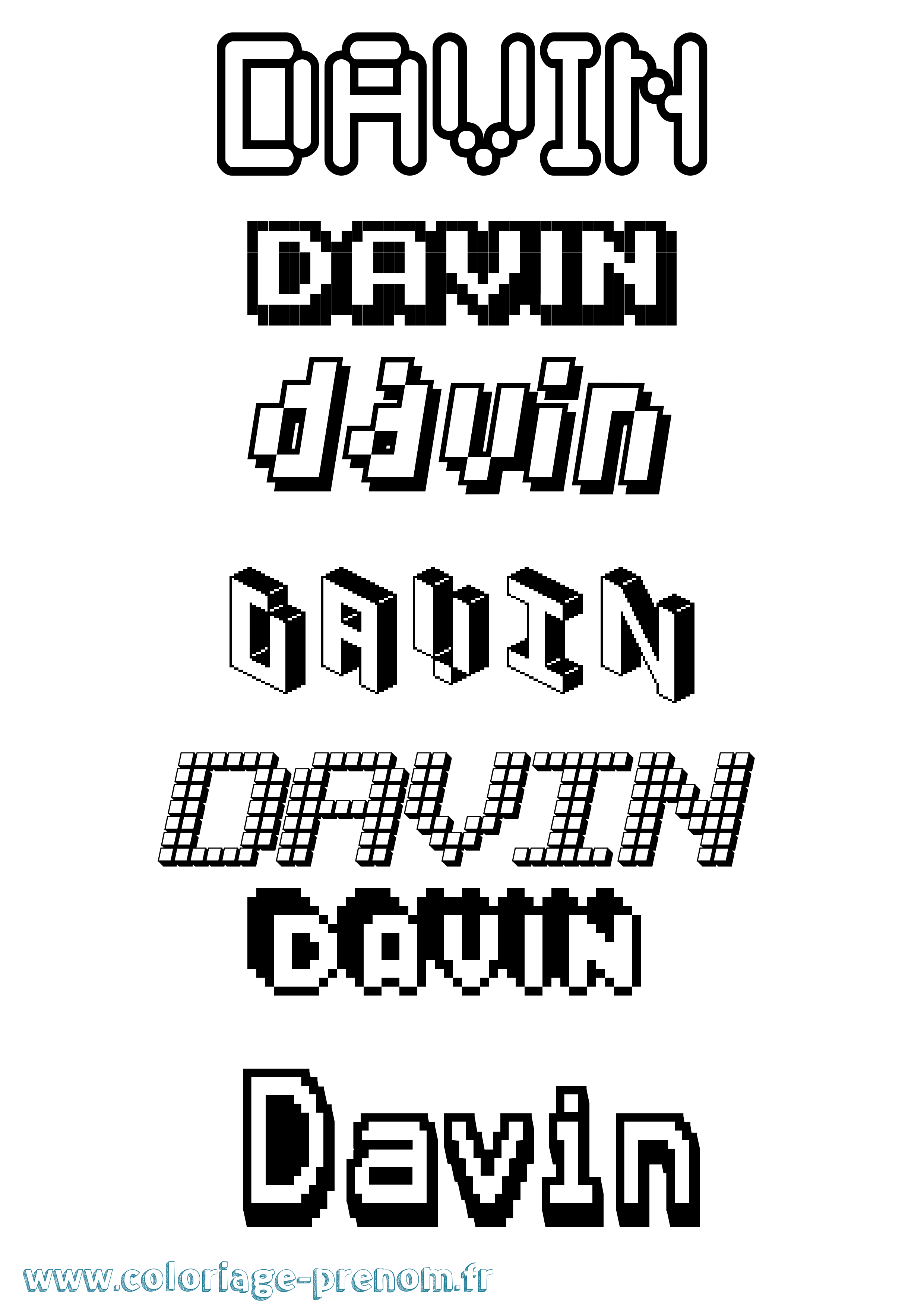 Coloriage prénom Davin Pixel