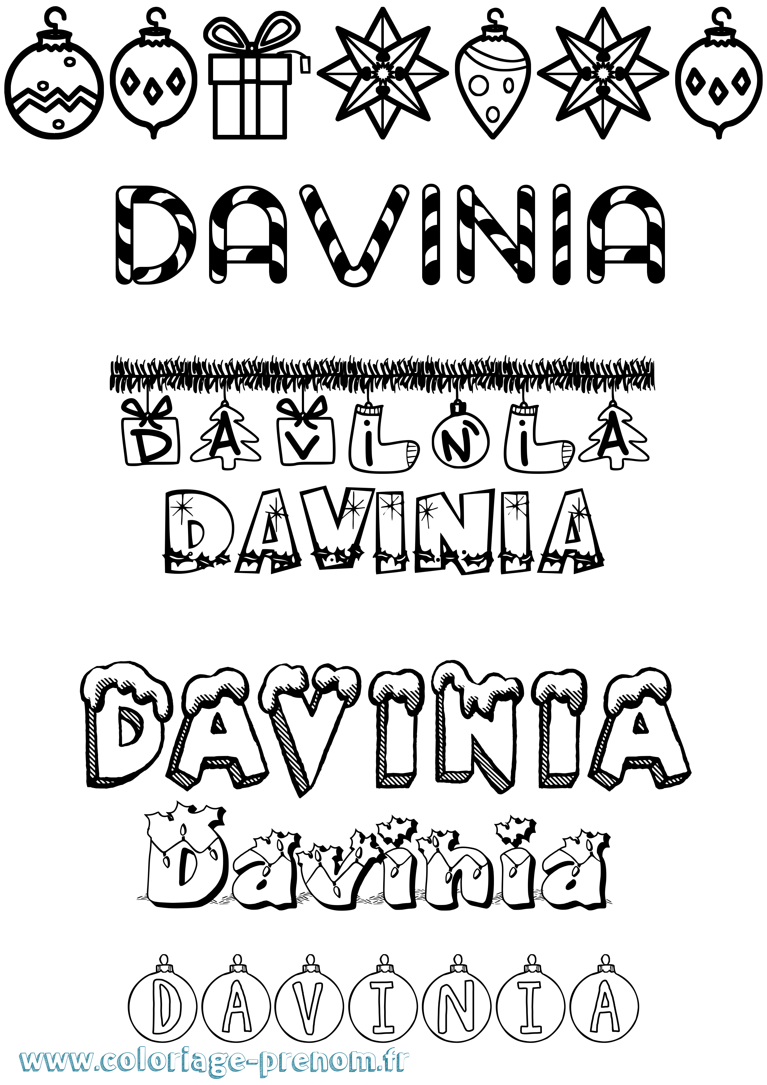 Coloriage Davinia Noël Coloriage prénom Davinia Noël