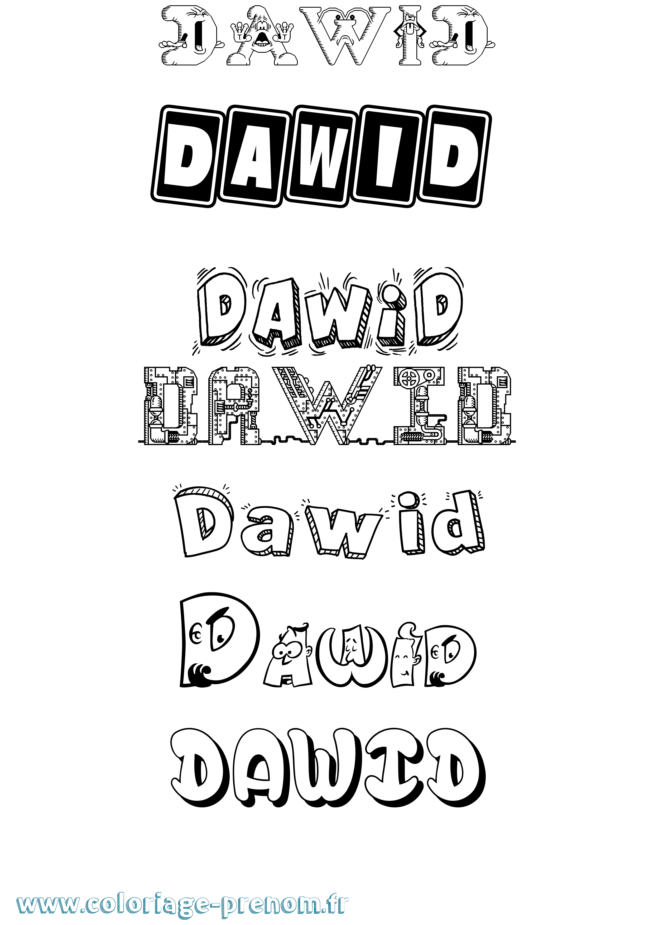 Coloriage prénom Dawid Fun