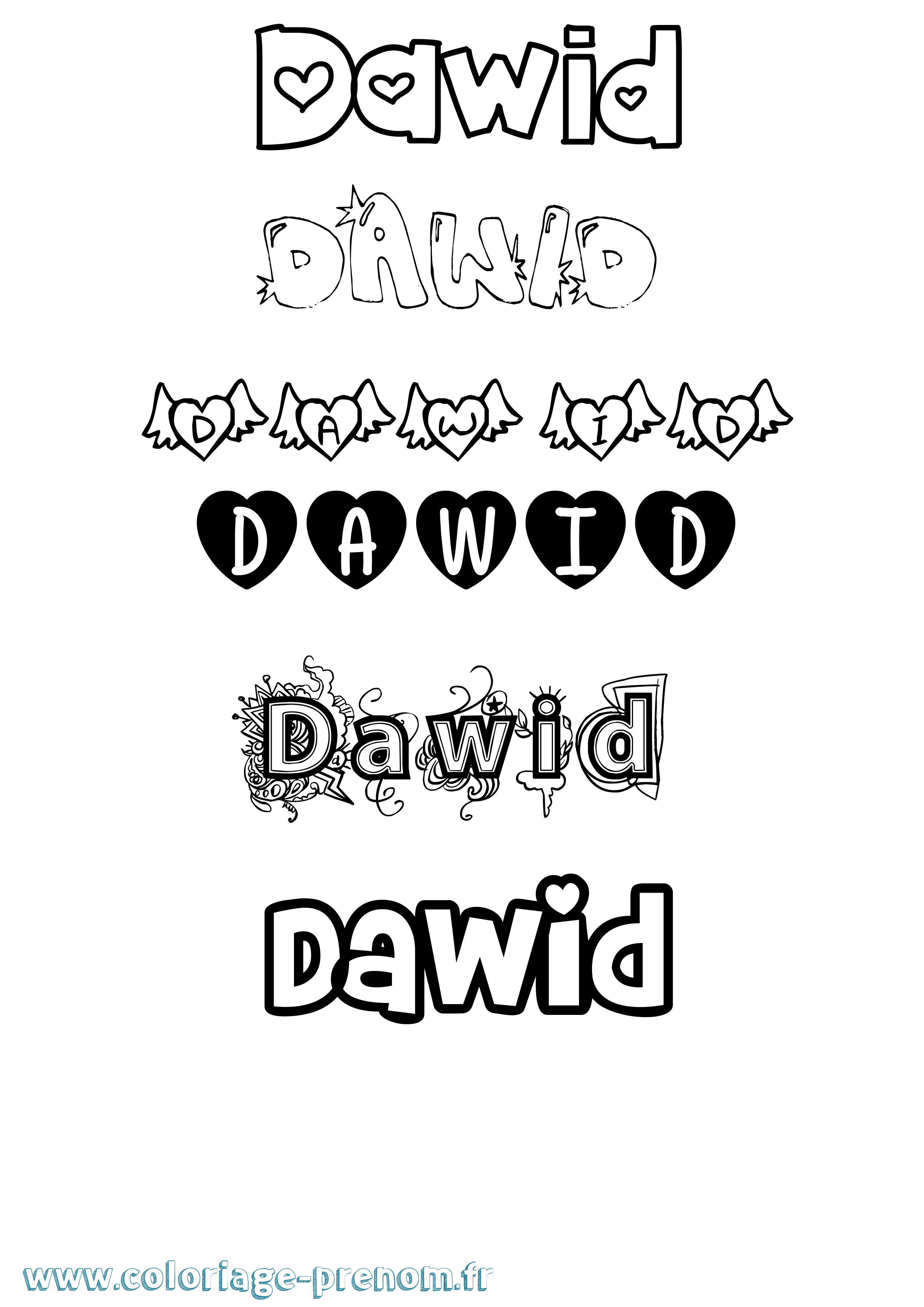 Coloriage prénom Dawid Girly