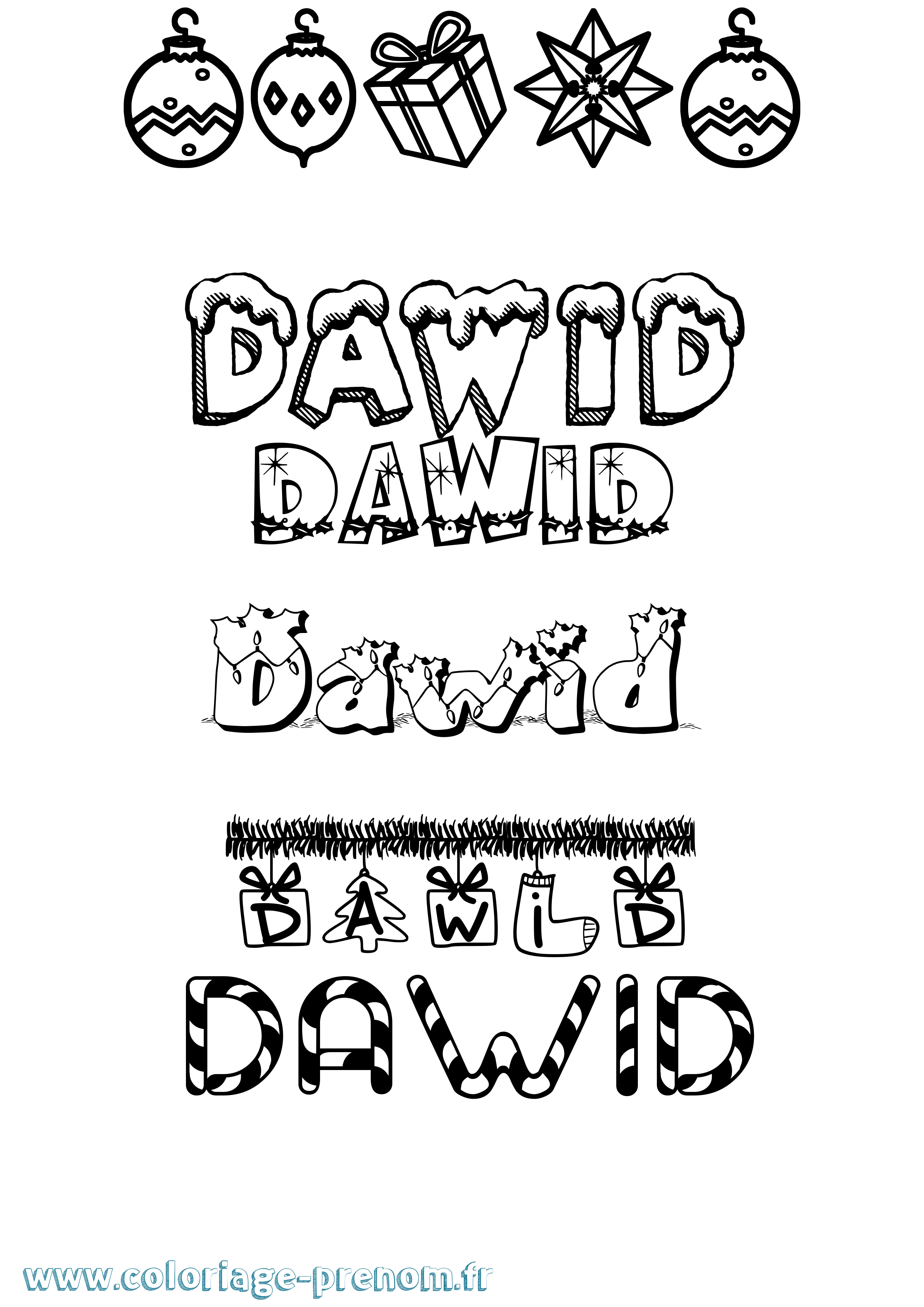 Coloriage prénom Dawid Noël