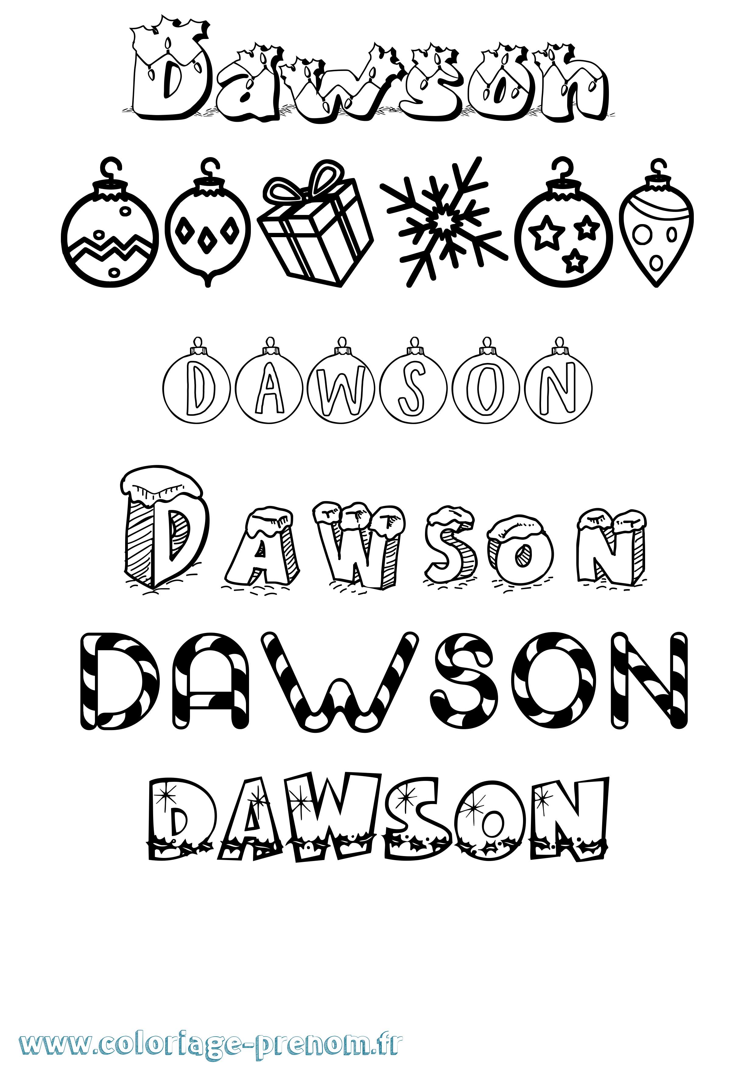 Coloriage Dawson Noël Coloriage prénom Dawson Noël