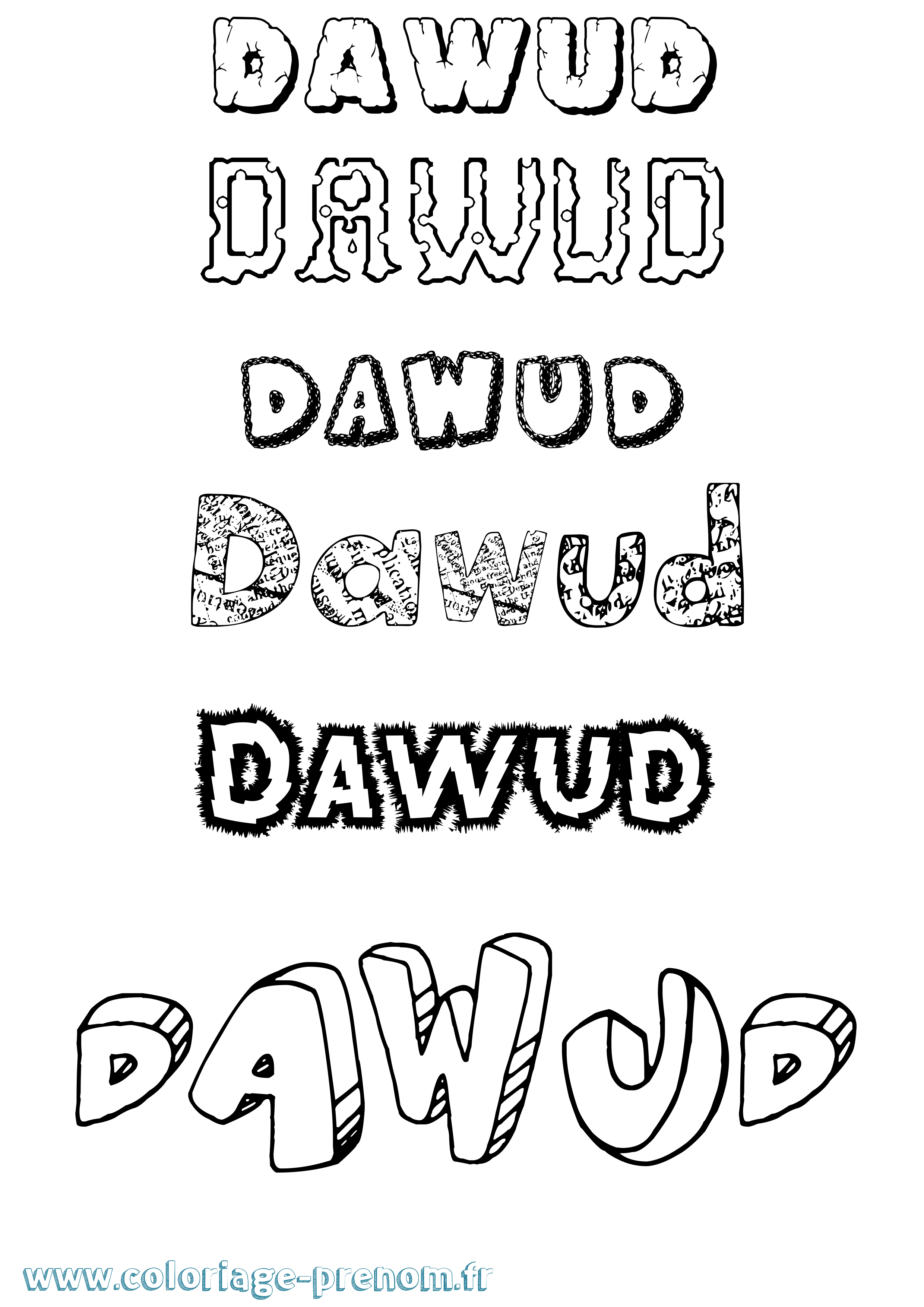 Coloriage prénom Dawud Destructuré