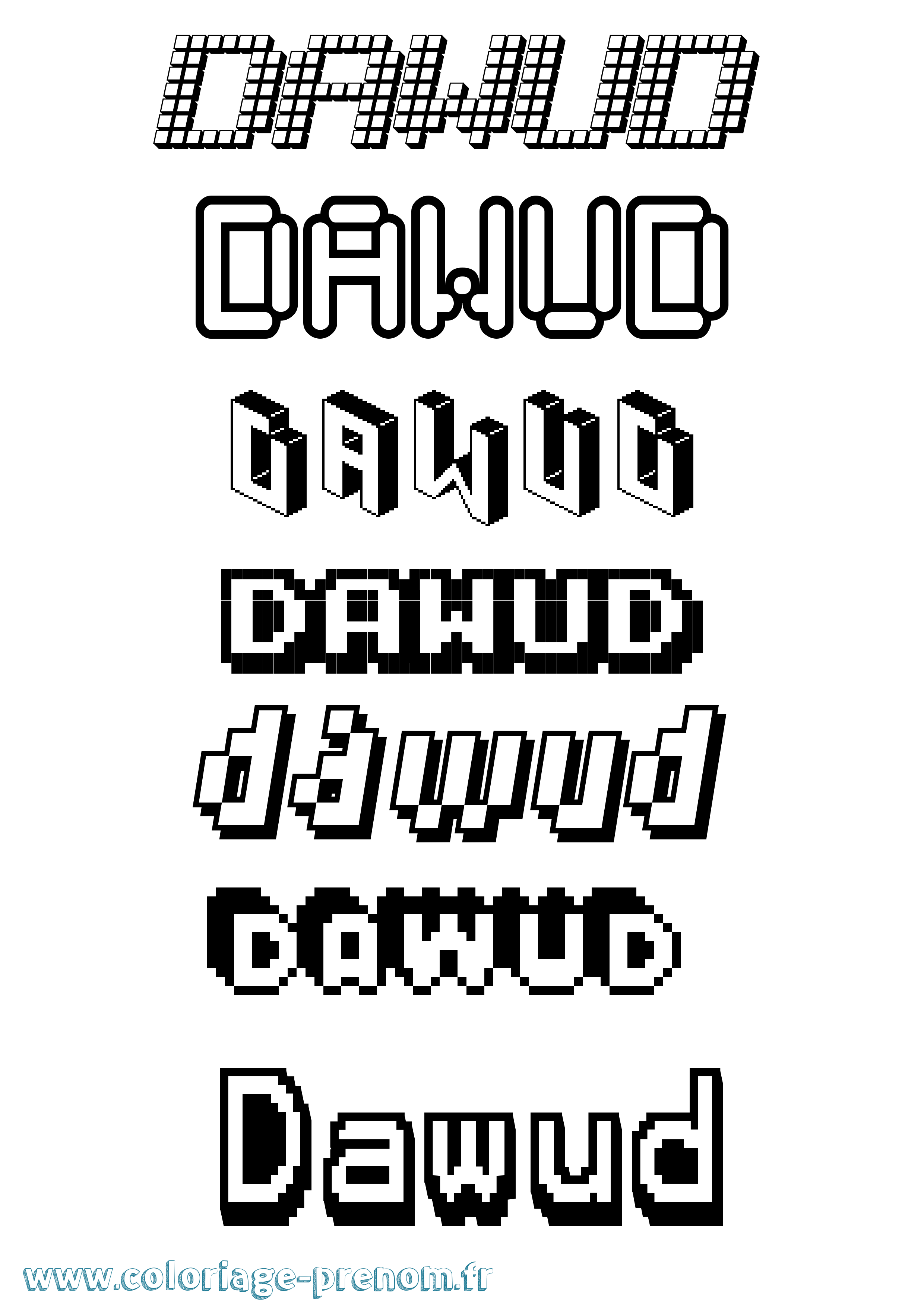 Coloriage prénom Dawud Pixel