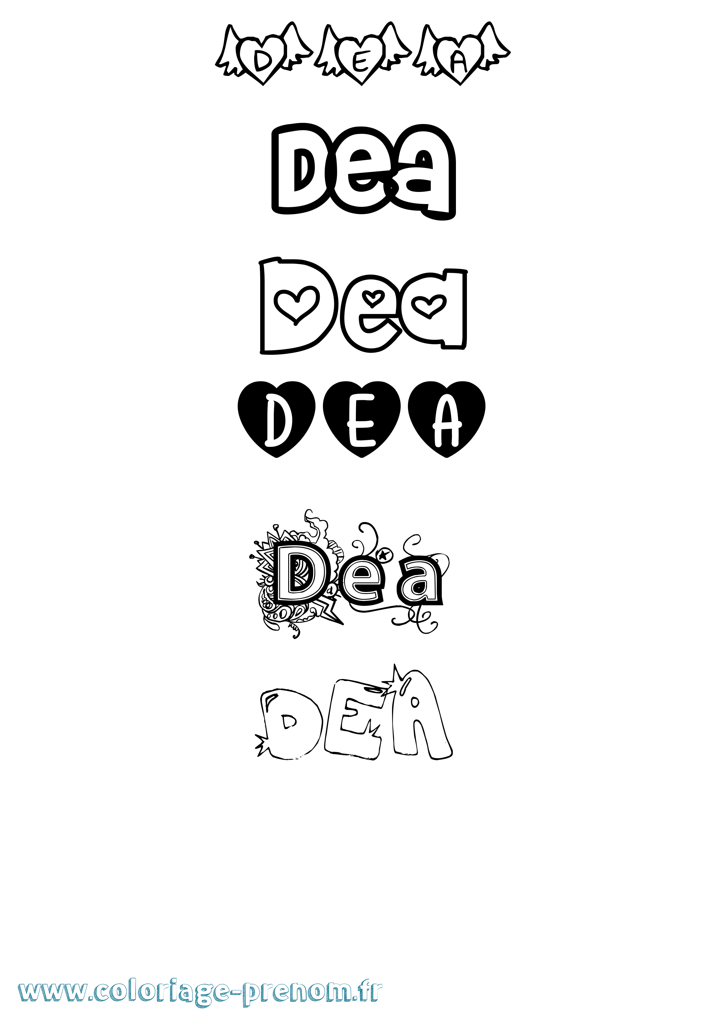 Coloriage Dea Girly Coloriage prénom Dea Girly