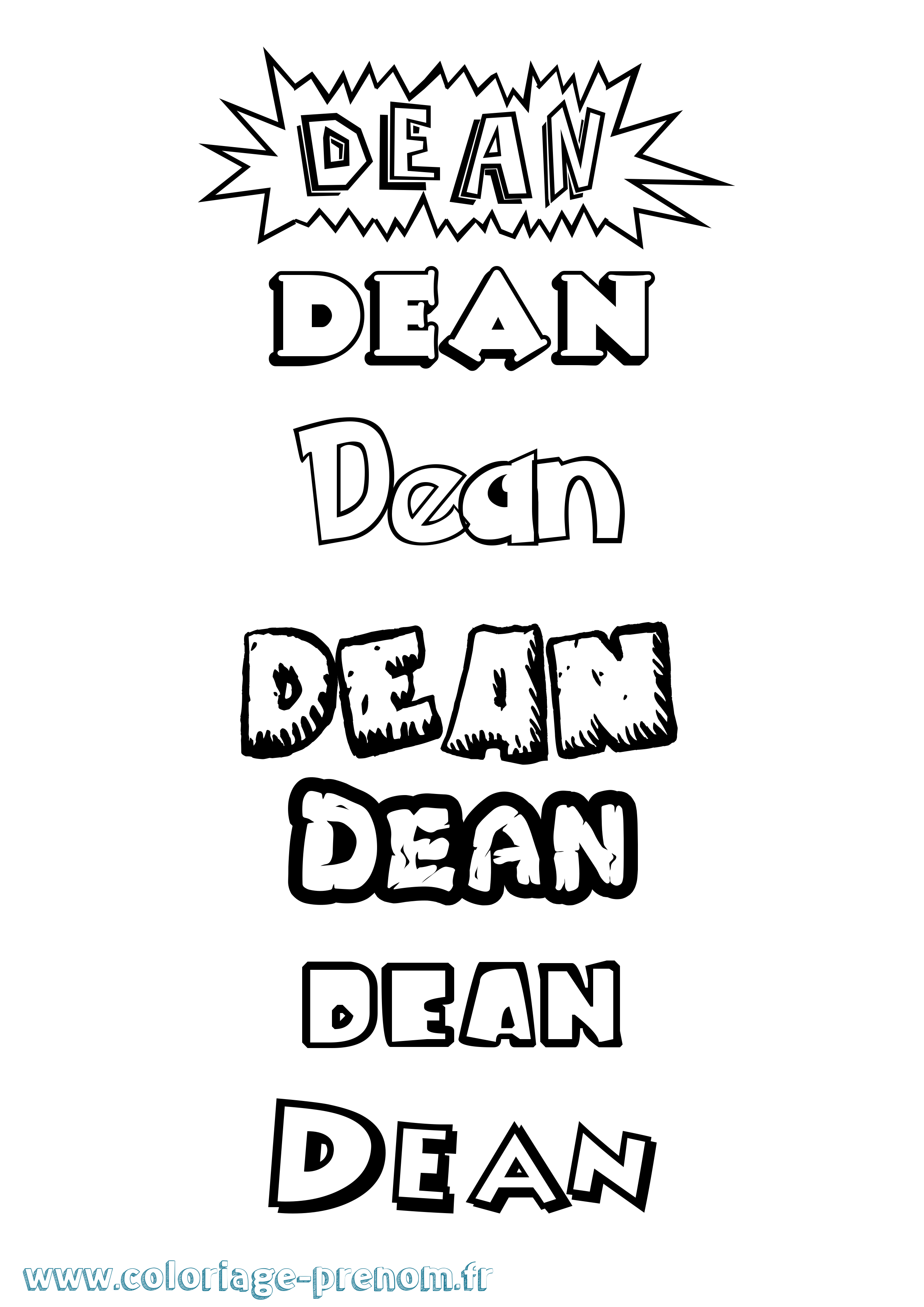 Coloriage Dean Dessin Animé Coloriage prénom Dean Dessin Animé