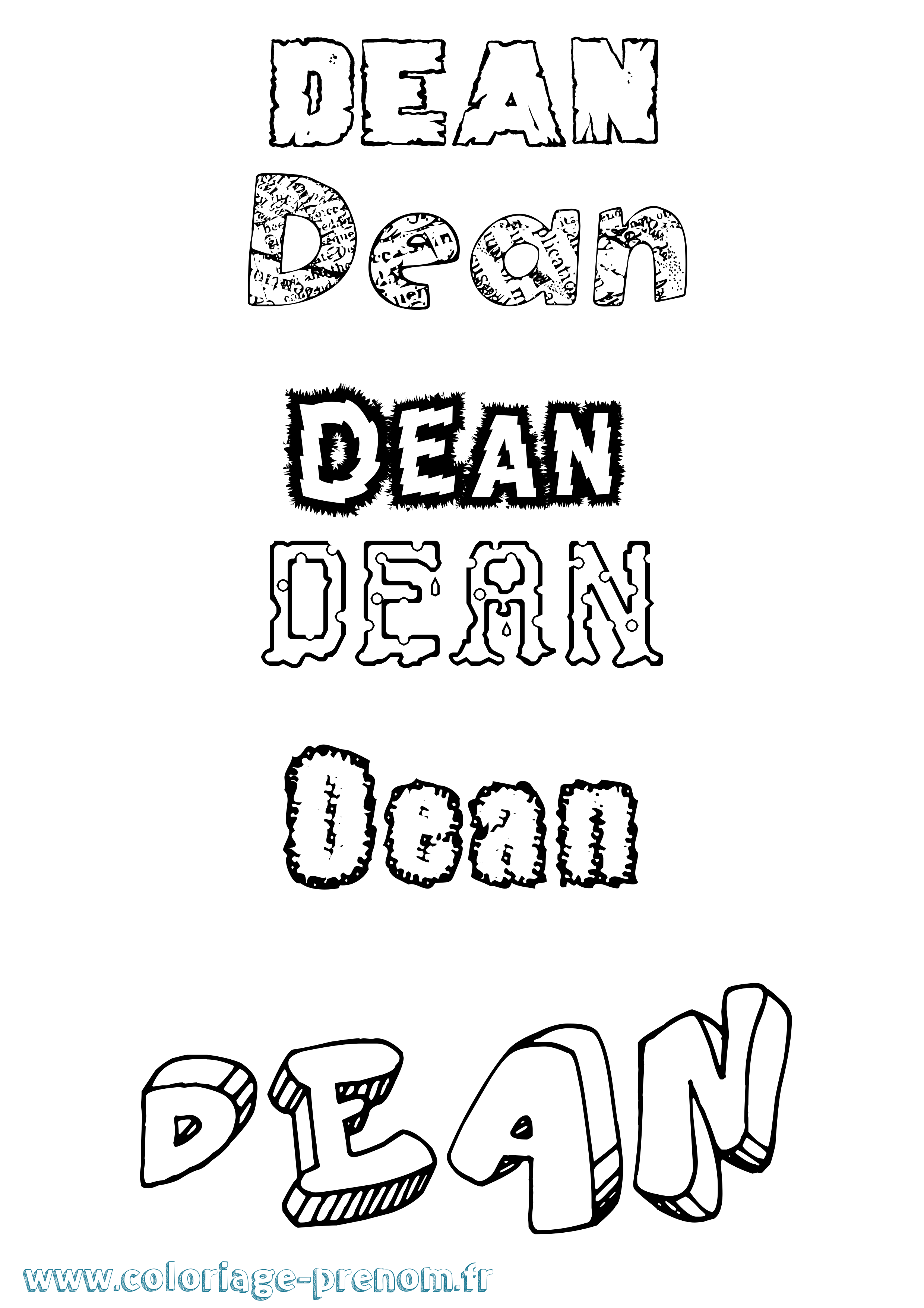 Coloriage prénom Dean Destructuré
