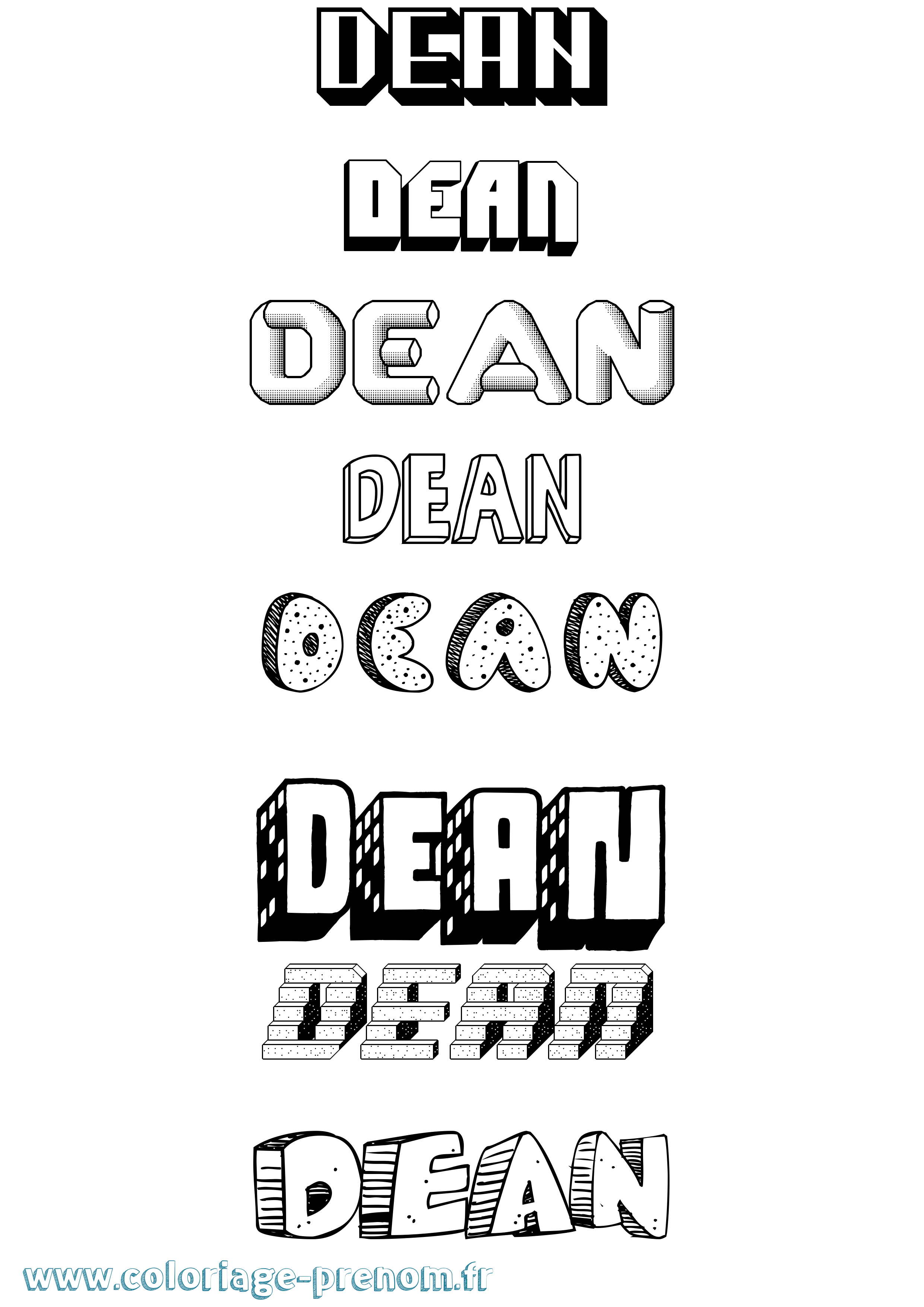 Coloriage prénom Dean Effet 3D