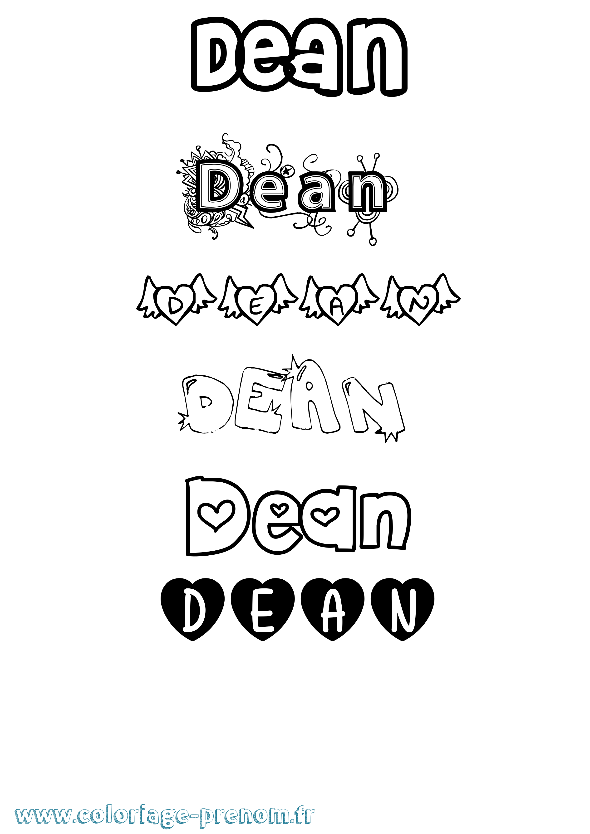 Coloriage prénom Dean Girly