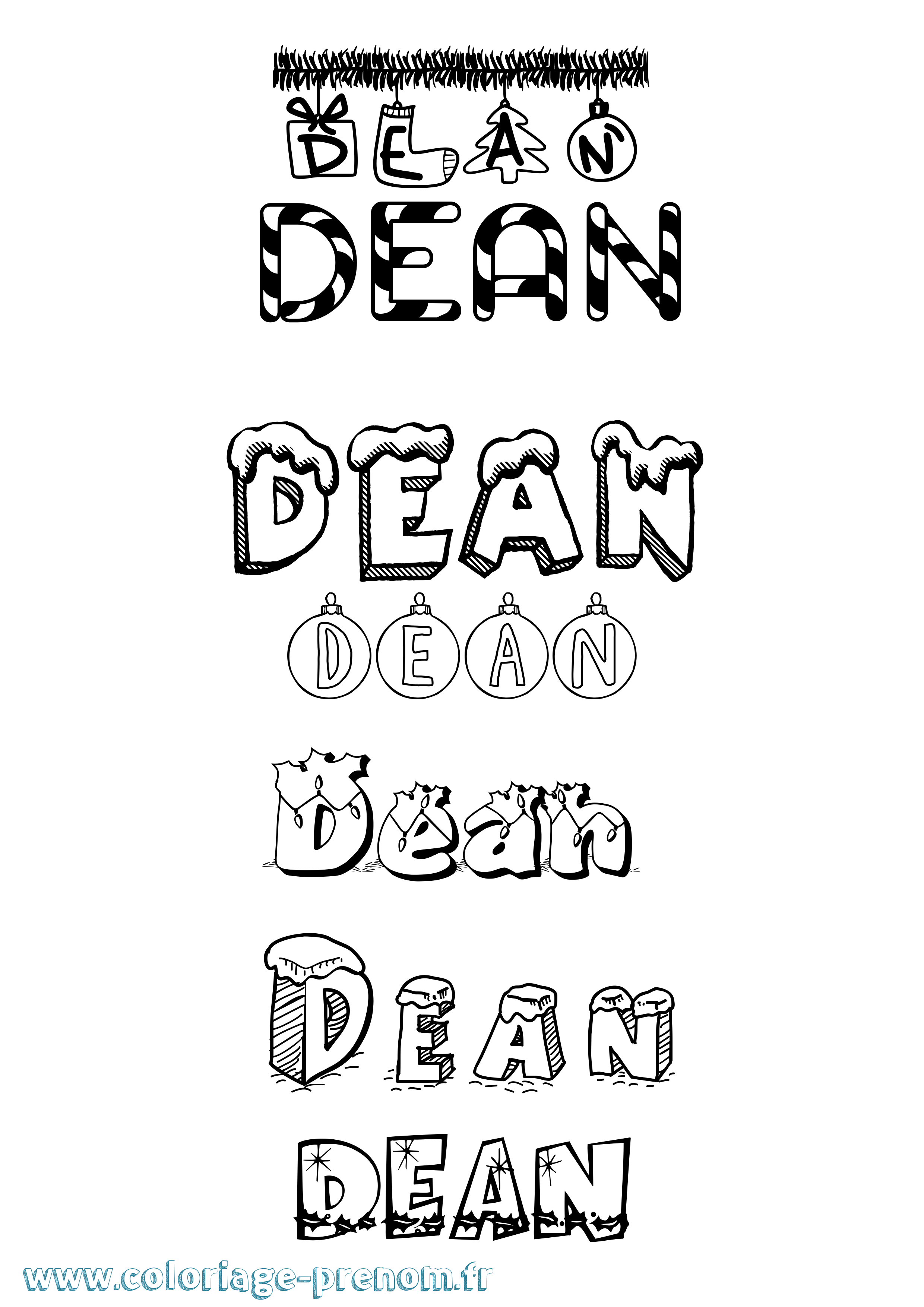 Coloriage Dean Noël Coloriage prénom Dean Noël