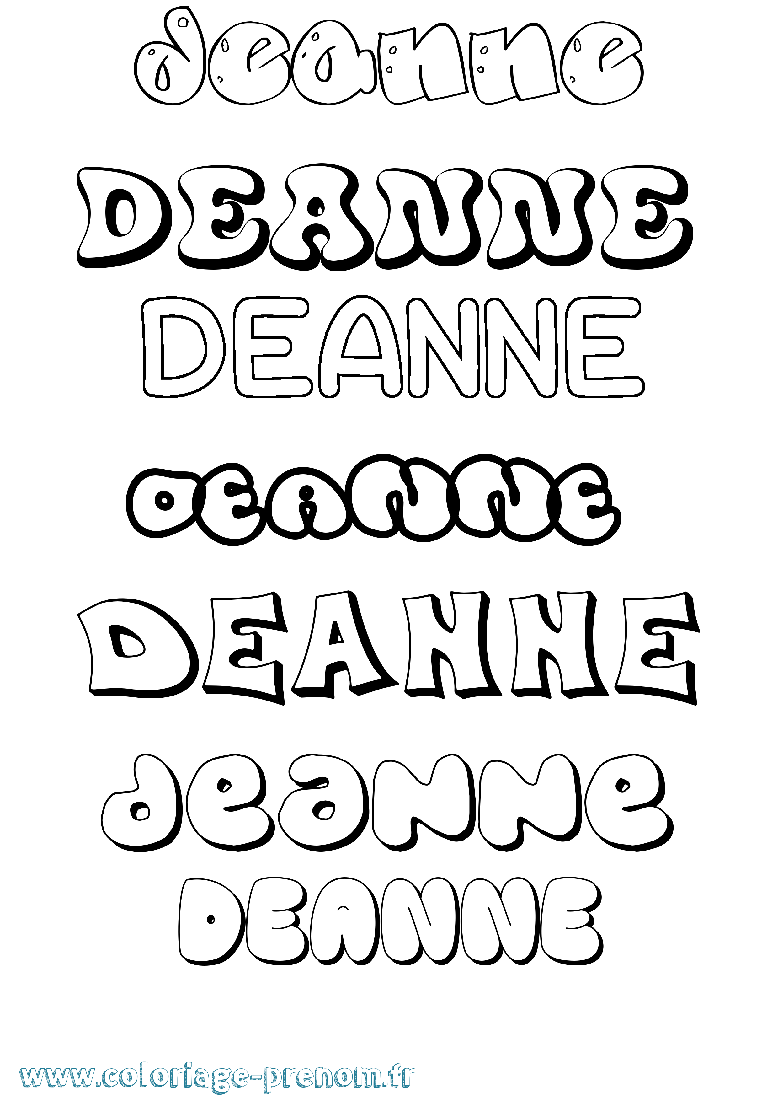 Coloriage prénom Deanne Bubble