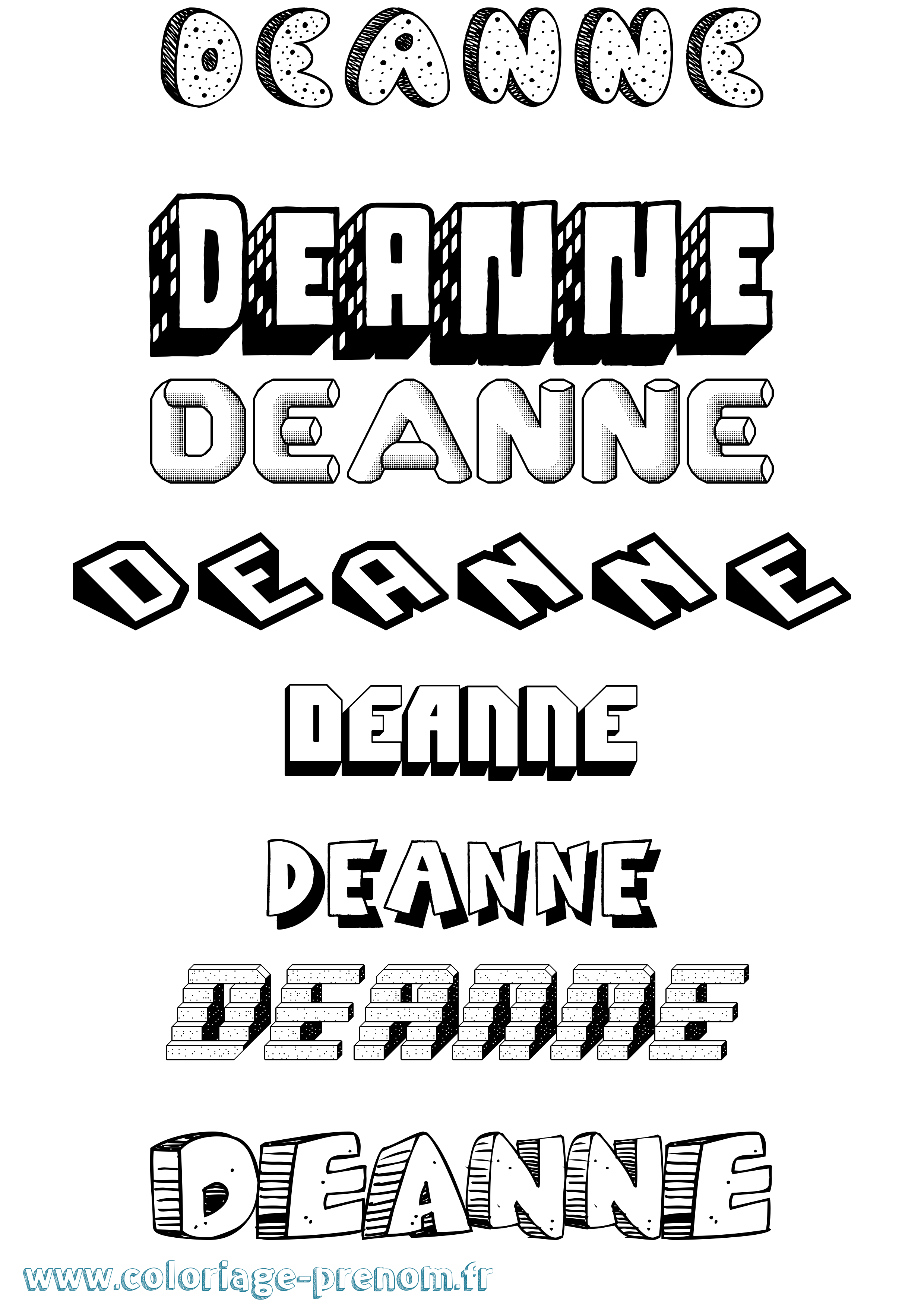Coloriage Deanne Effet 3D Coloriage prénom Deanne Effet 3D