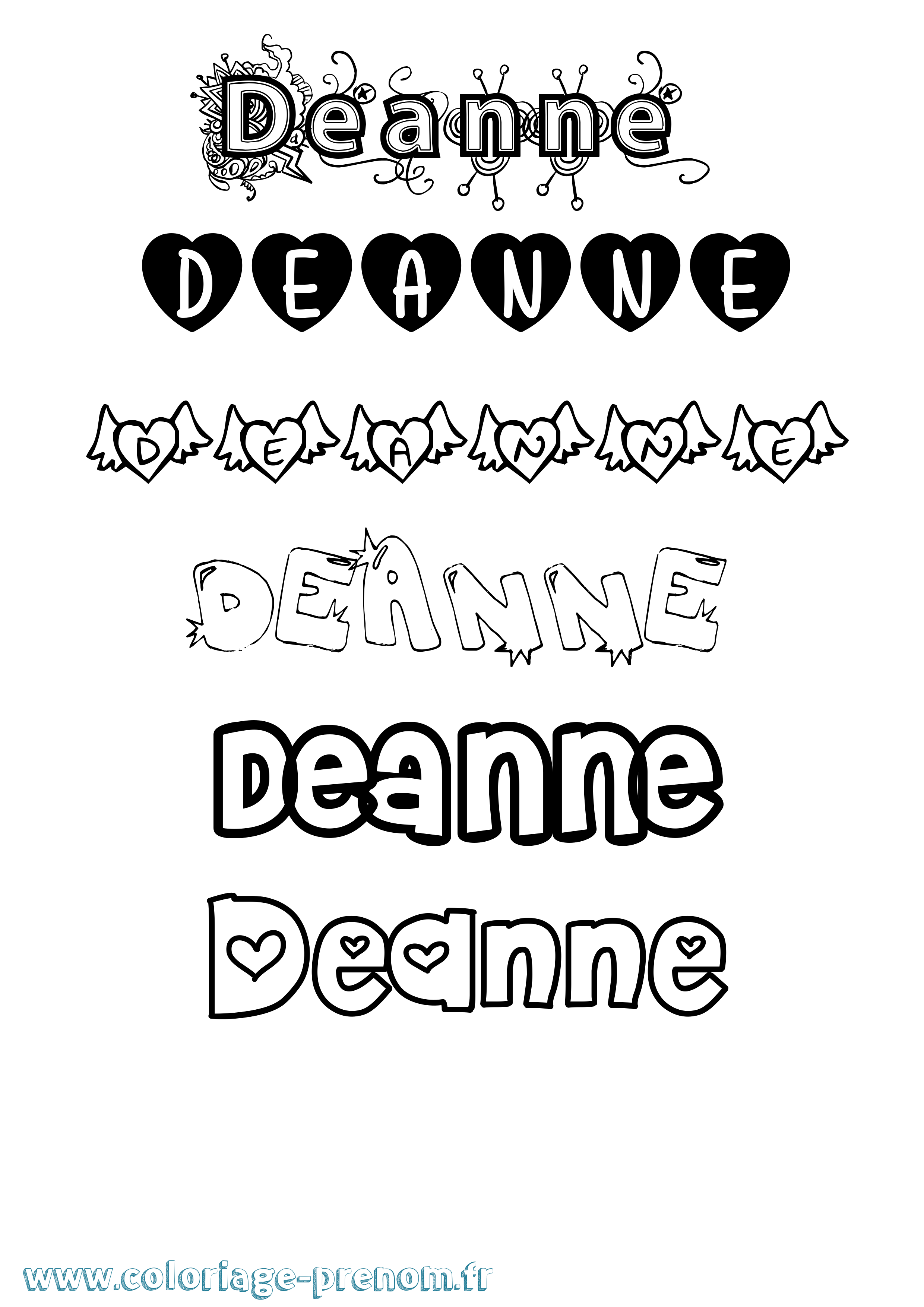Coloriage prénom Deanne Girly