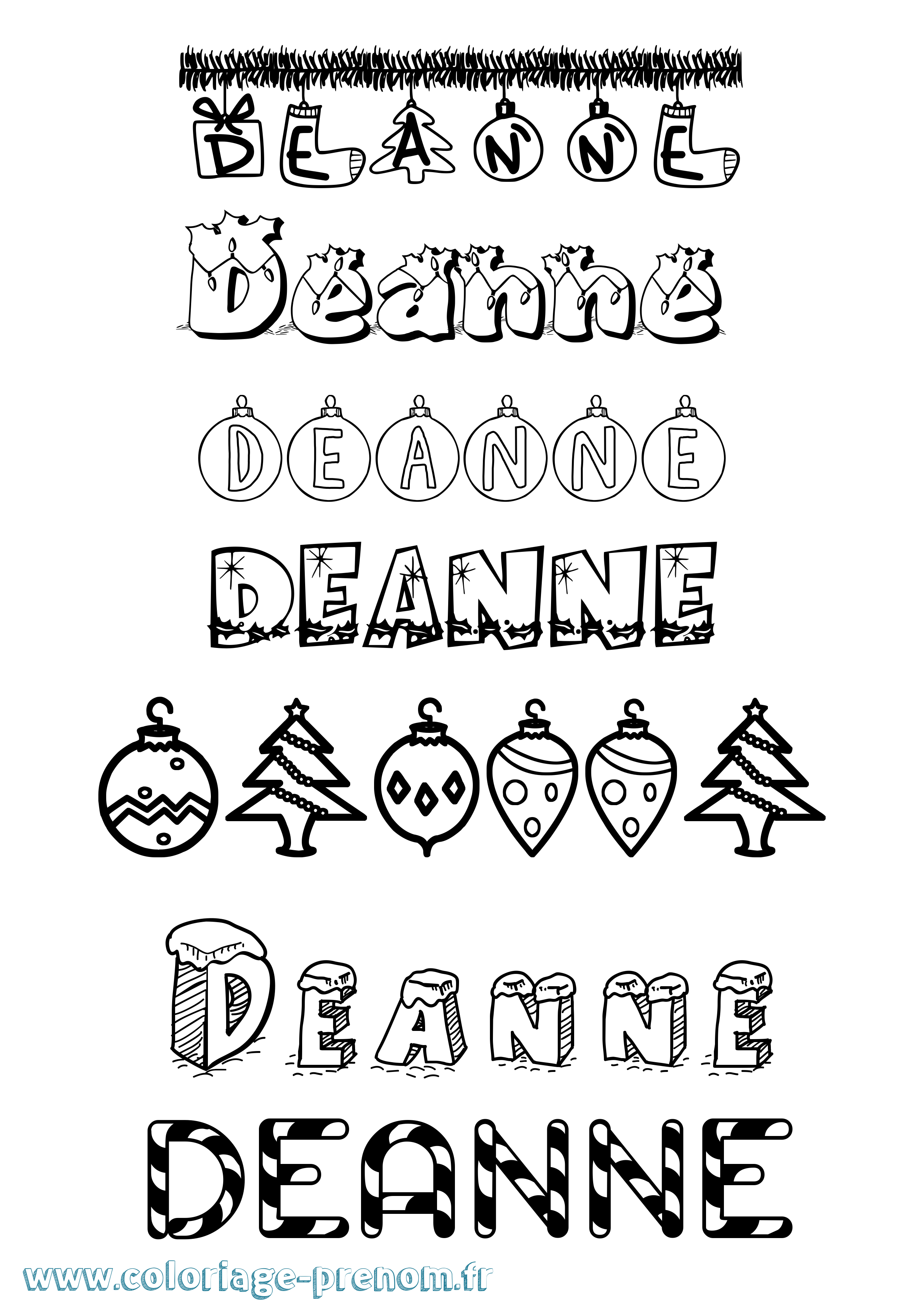 Coloriage Deanne Noël Coloriage prénom Deanne Noël