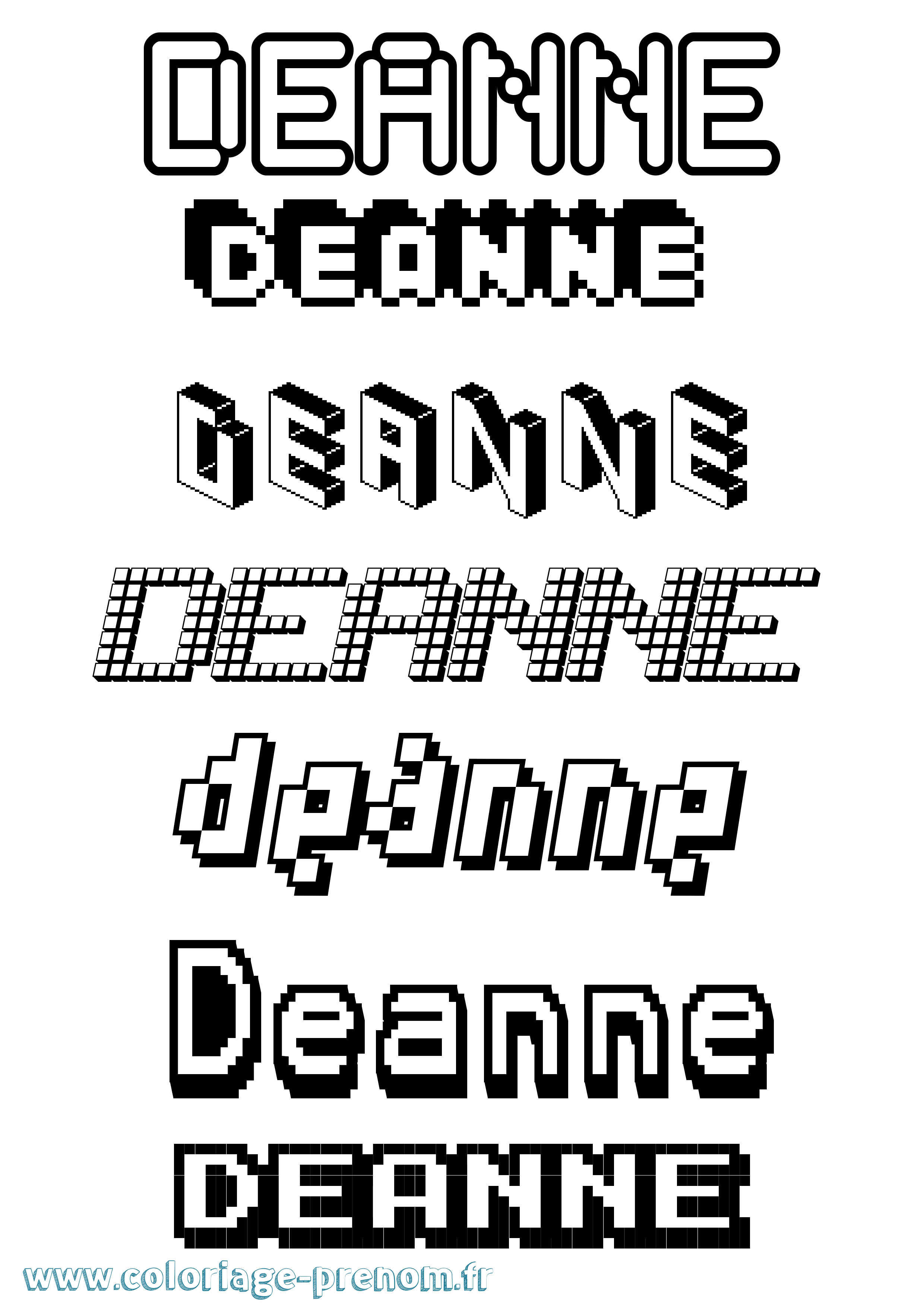 Coloriage Deanne Pixel Coloriage prénom Deanne Pixel