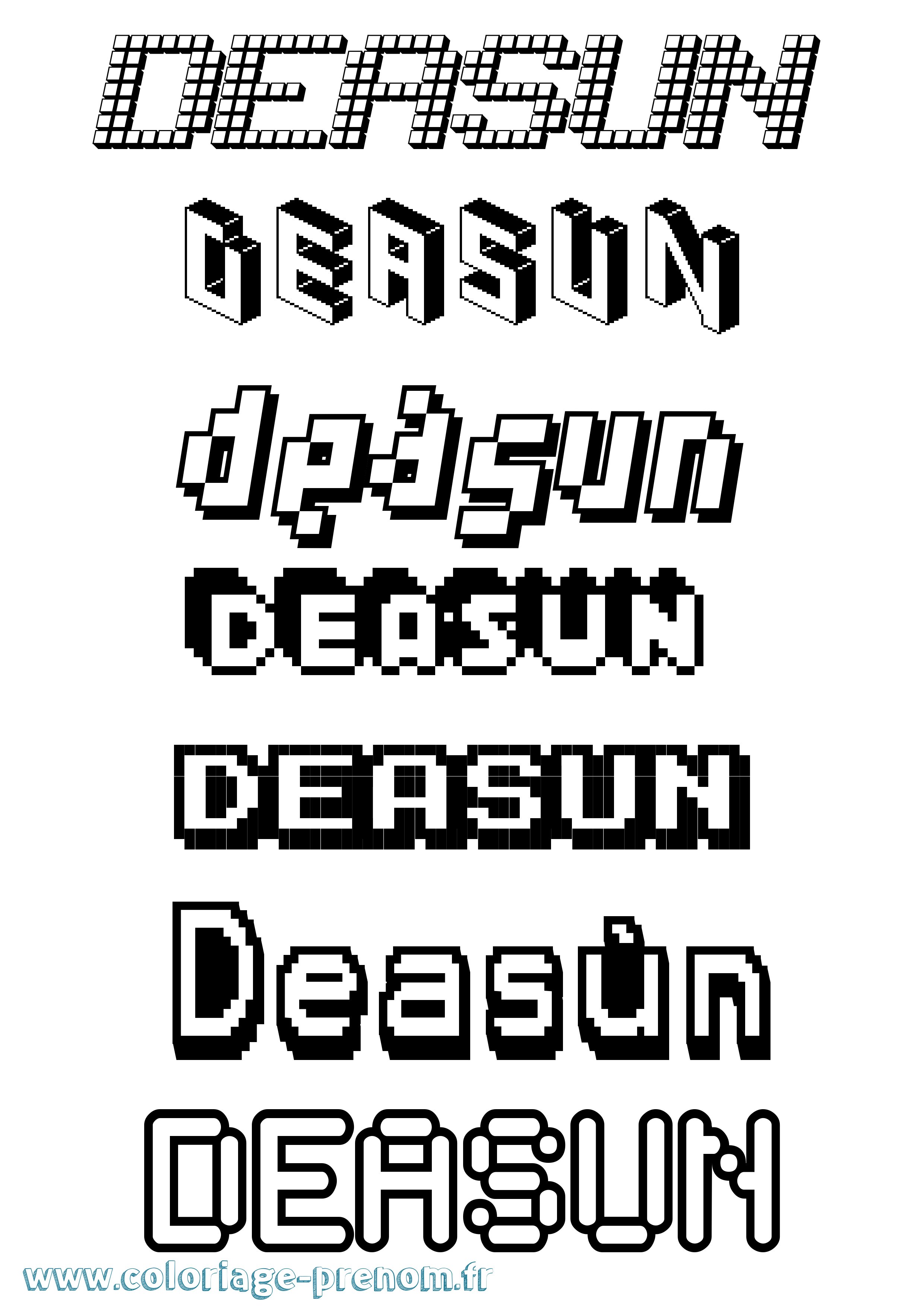 Coloriage prénom Deasún Pixel