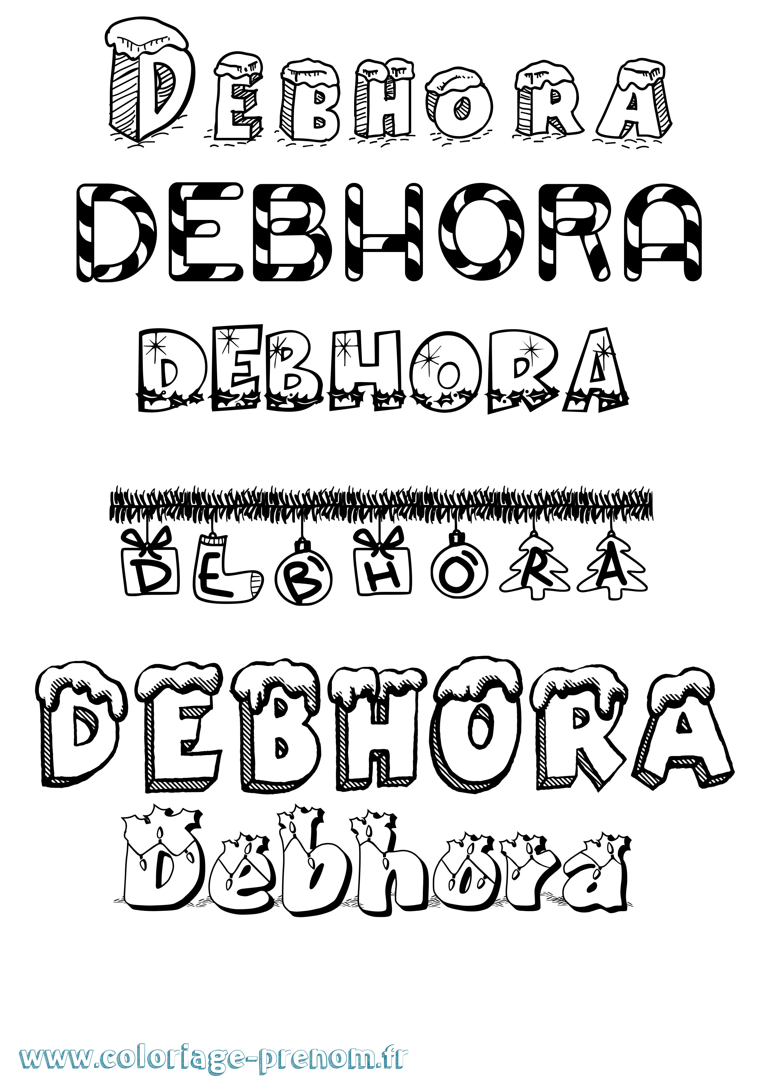 Coloriage Debhora Noël Coloriage prénom Debhora Noël