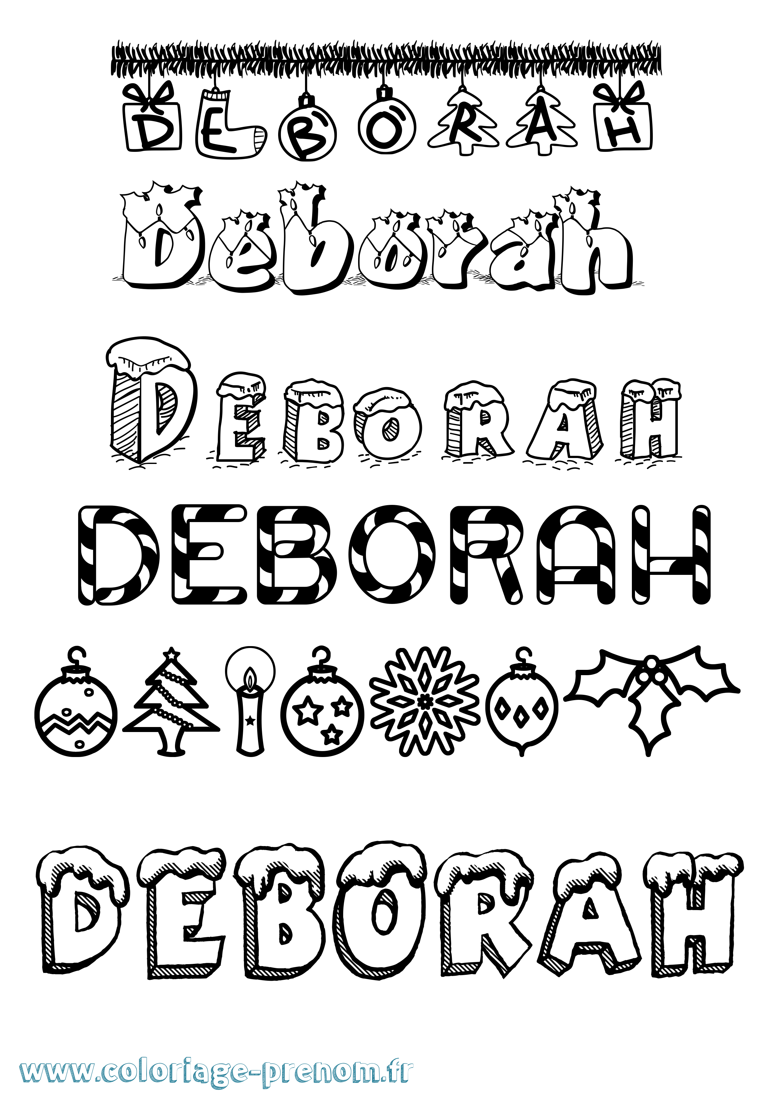 Coloriage Deborah Noël Coloriage prénom Deborah Noël