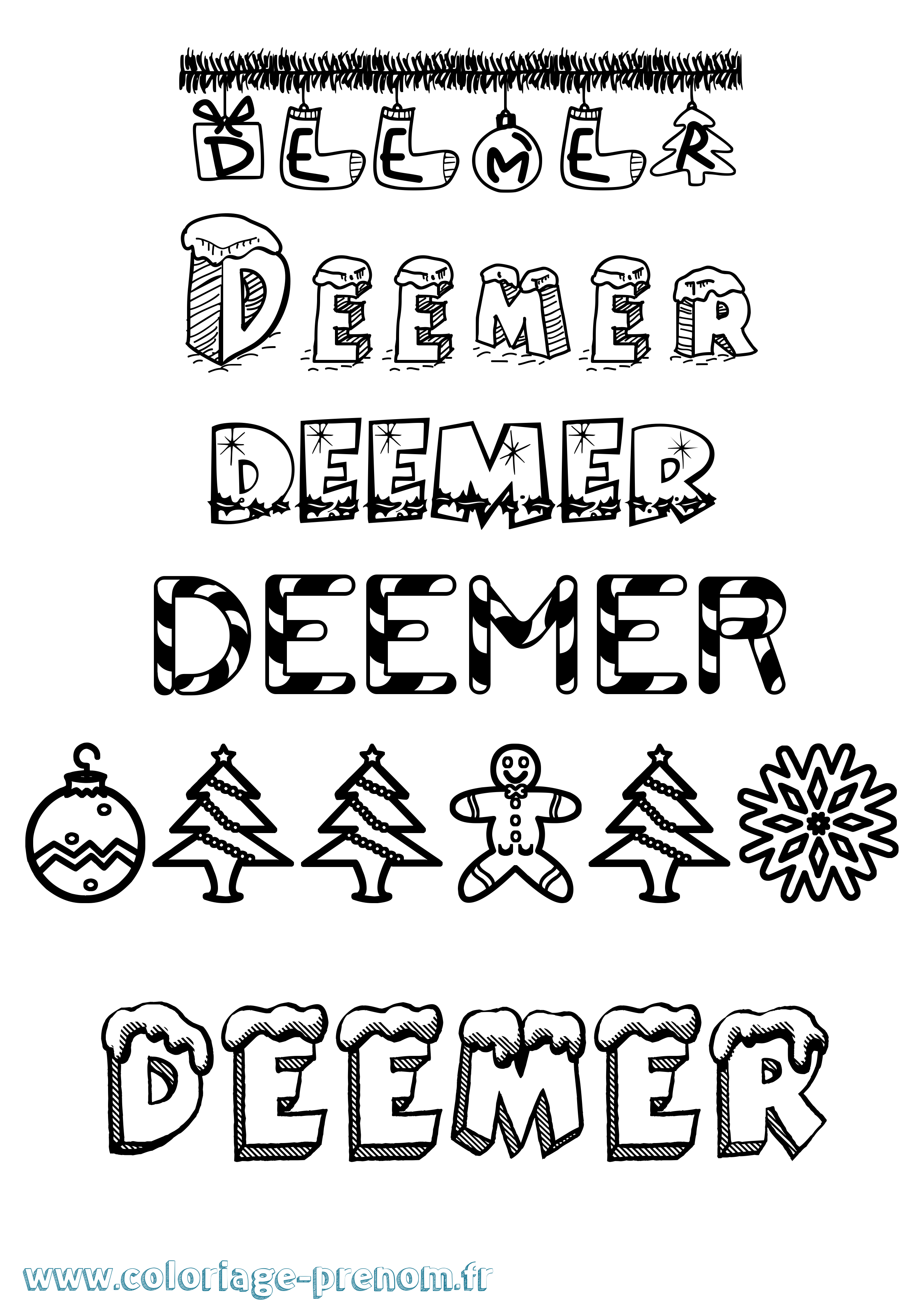Coloriage prénom Deemer Noël